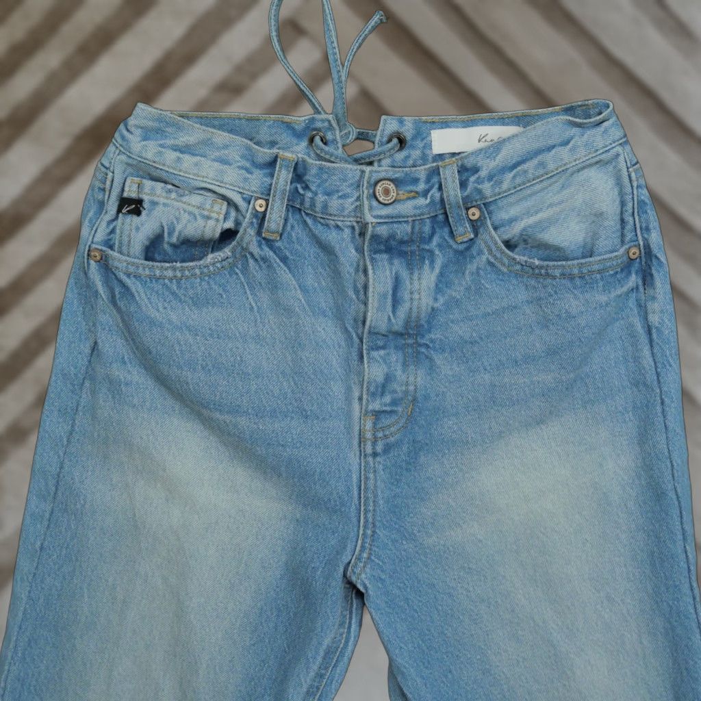 Vintage Kancan Jeans Womens 7 27 Blue Pants Wideleg Raw Hem Back Lace Up 28x28 Jeans Womens Size 28" / US 6 / IT 42 - 1 Thumbnail