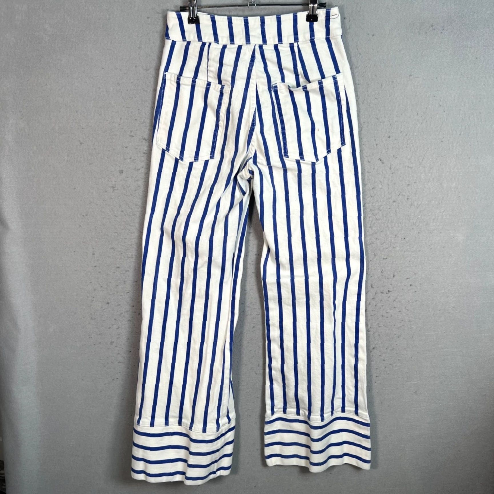 Vintage ASKK NY Pants Adult Womens 26 White Striped Wide-Leg Cotton Blend 30" Inseam Size 26" / US 2 / IT 38 - 2 Thumbnail
