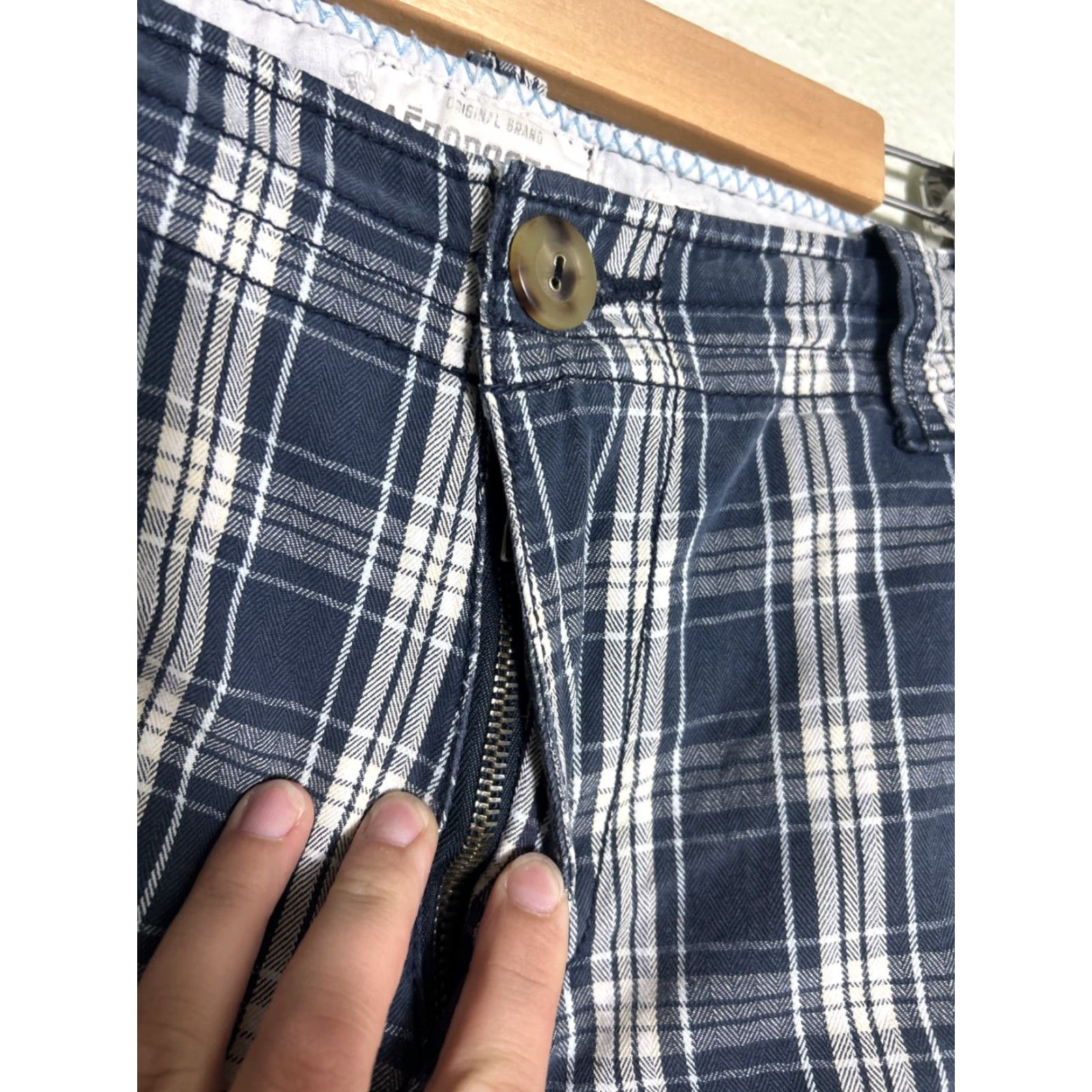 Vintage Aéropostale Cargo Shorts Men 29x12 Cotton Blue Plaid Drawstring Size US 29 - 6 Thumbnail