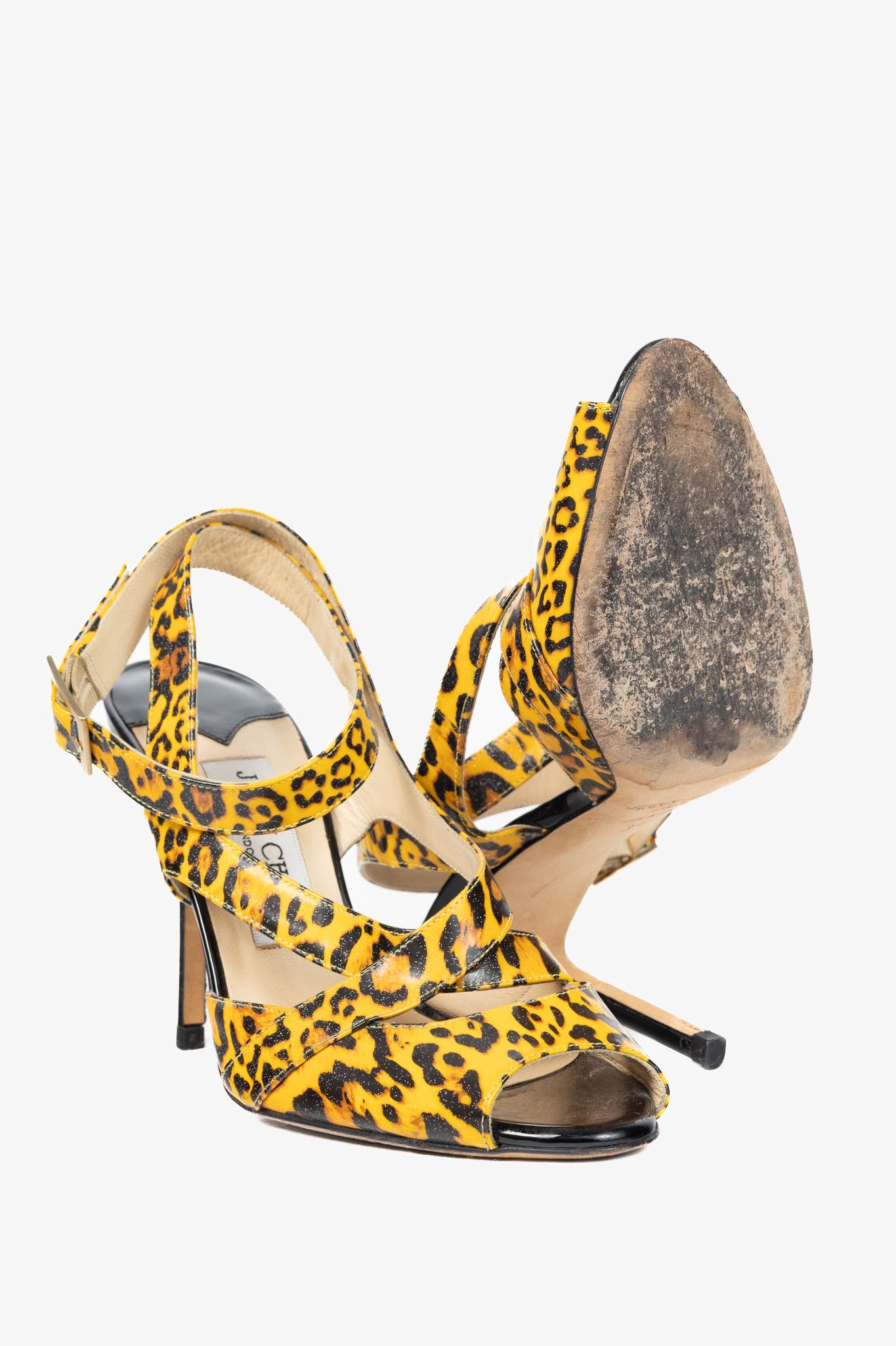 Jimmy Choo Jimmy Choo Gray Leopard Print Patent Crisscross Sandals Size US 5.5 / IT 35.5 - 4 Thumbnail