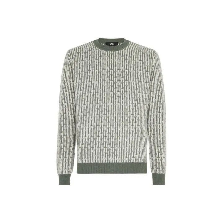 Fendi Green Logo Long Sleeve Sweater for Men -2507