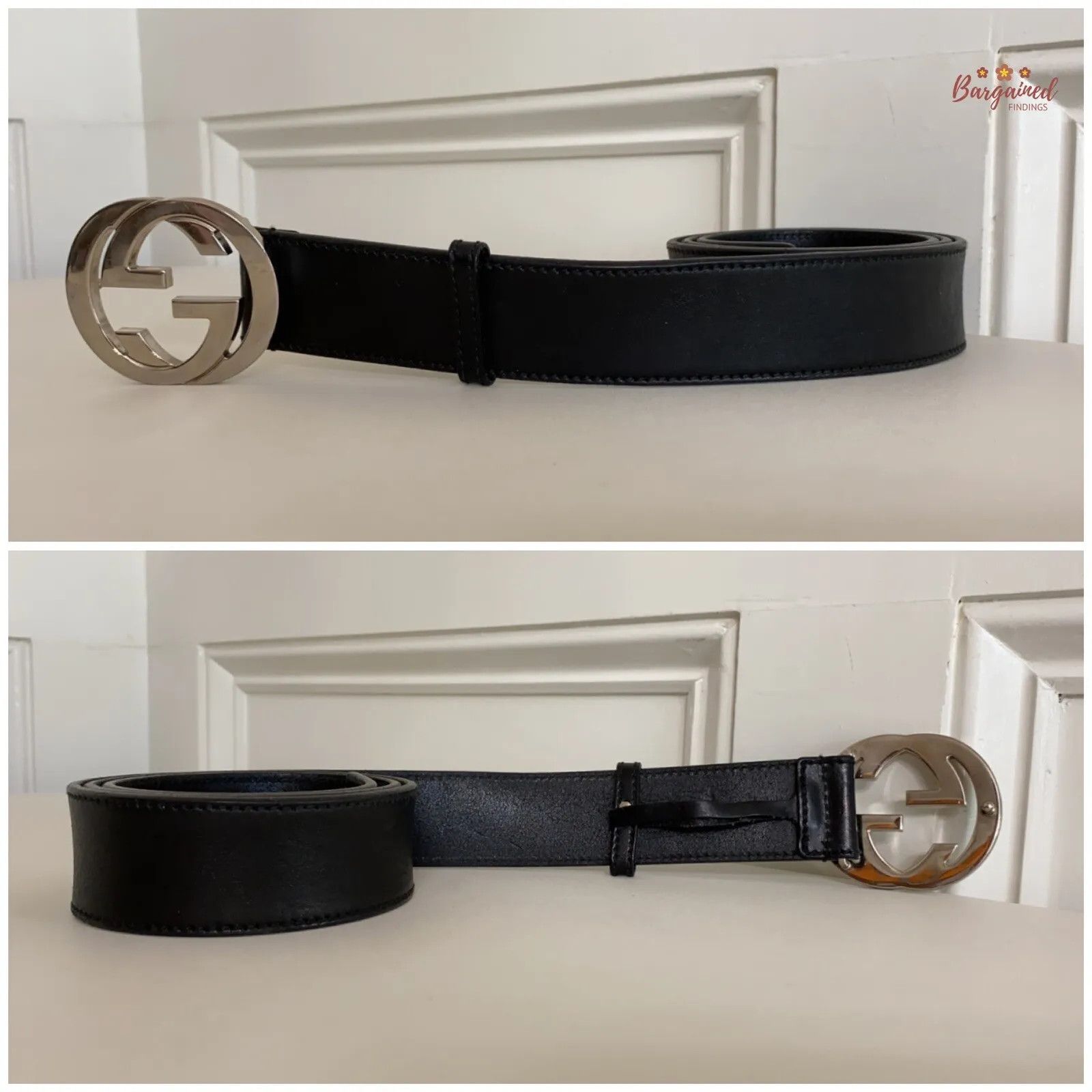 Gucci Gucci Calfskin Leather Silver Interlocking G Buckle Belt Size 34 - 7 Thumbnail
