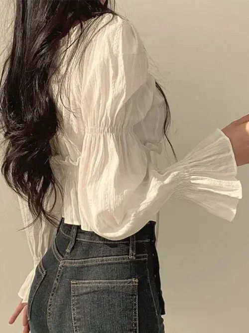 Japanese Brand Women's Puff Sleeve Chiffon Blouse Korean Ruffle Size ONE SIZE - 6 Thumbnail