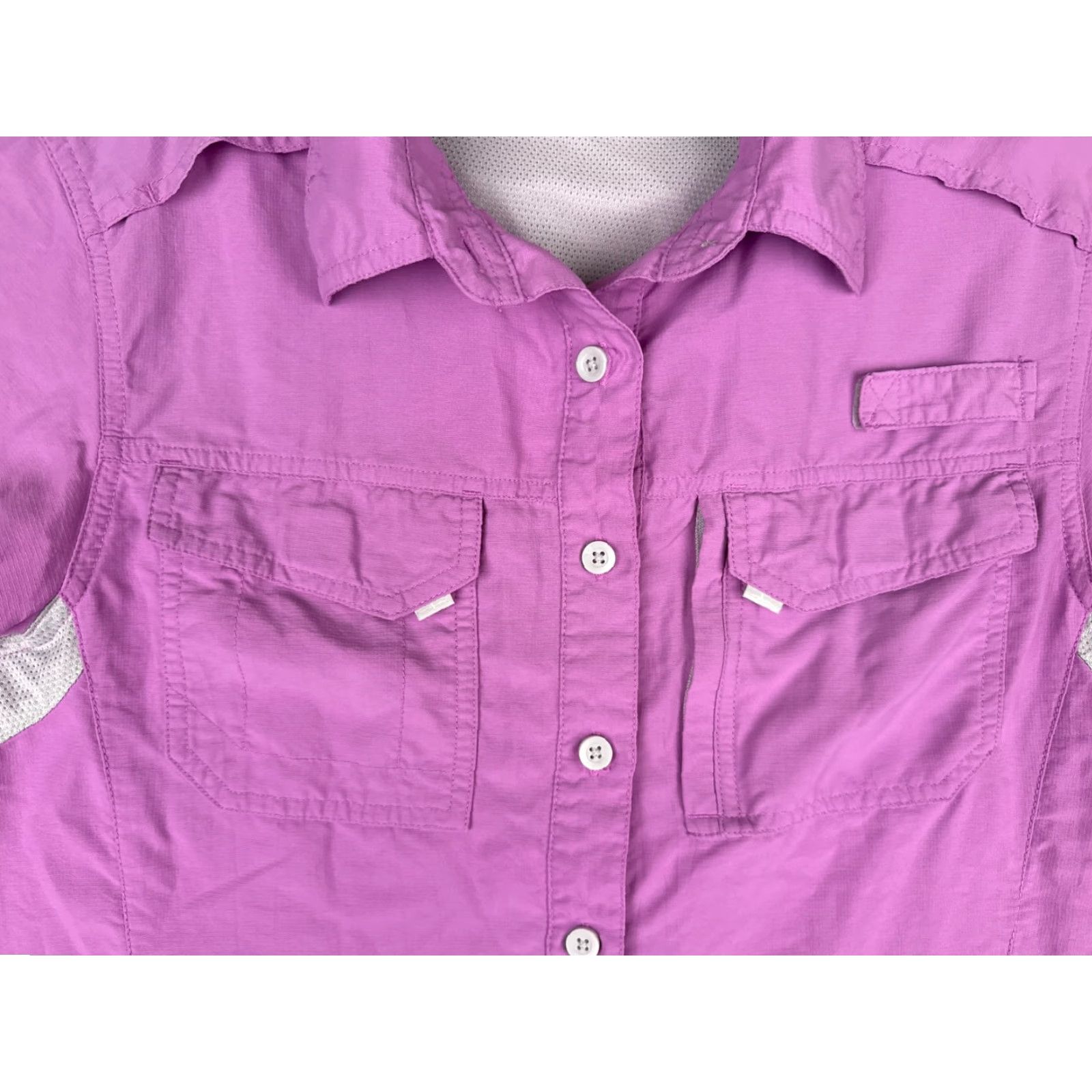 Habitat Habit Shirt Women Large Purple Button Up Cotton Vented Short Sleeve Fish Outdoor Casual Shirt Size L / US 10 / IT 46 - 6 Thumbnail
