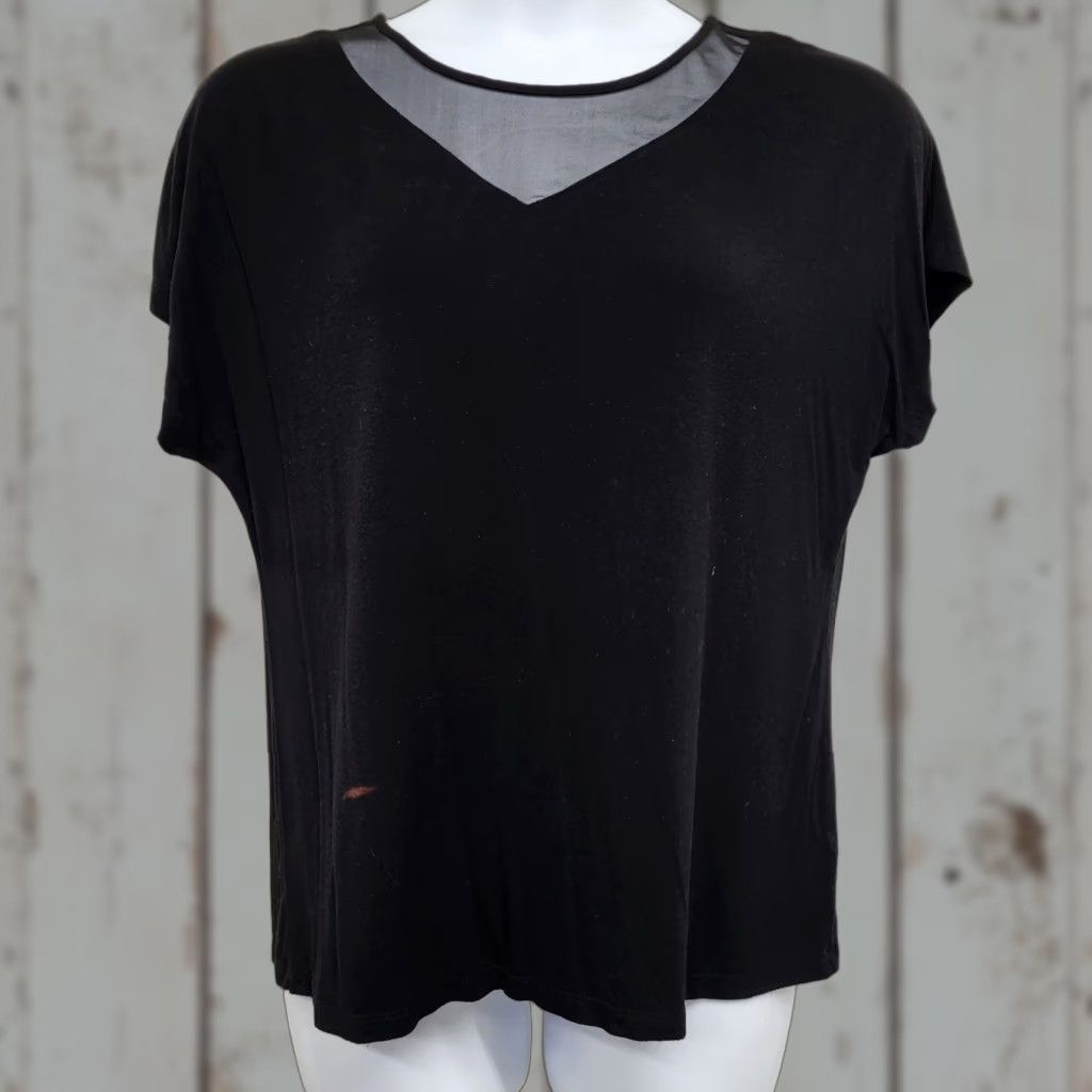 Vintage Tahari Blouse Women's XL Black Sheer Round Neck Cap Sleeve T-Shirt Size XL / US 12-14 / IT 48-50 - 1 Thumbnail
