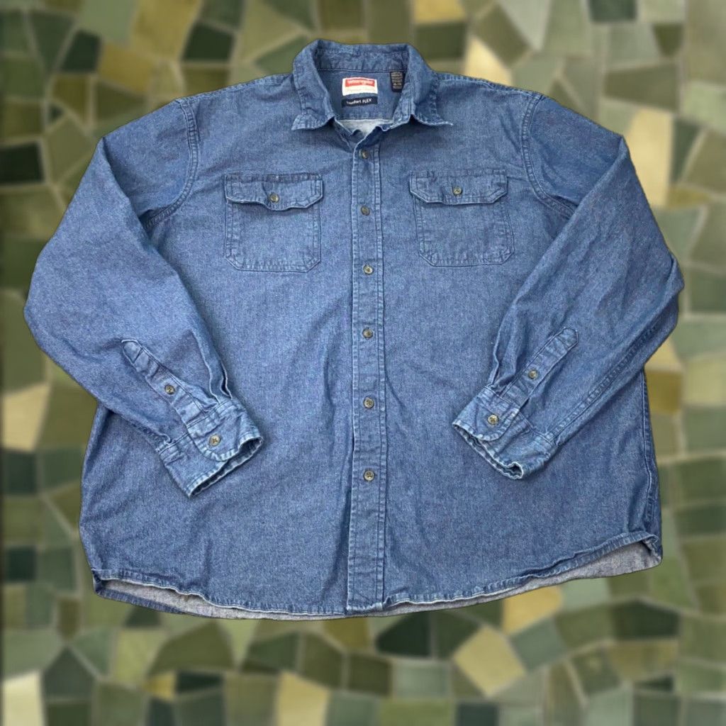 Wrangler Wrangler Denim Shirt Mens XL Blue Comfort Flex Cowboy Stretch Shirt Size US XL / EU 56 / 4 - 1 Thumbnail