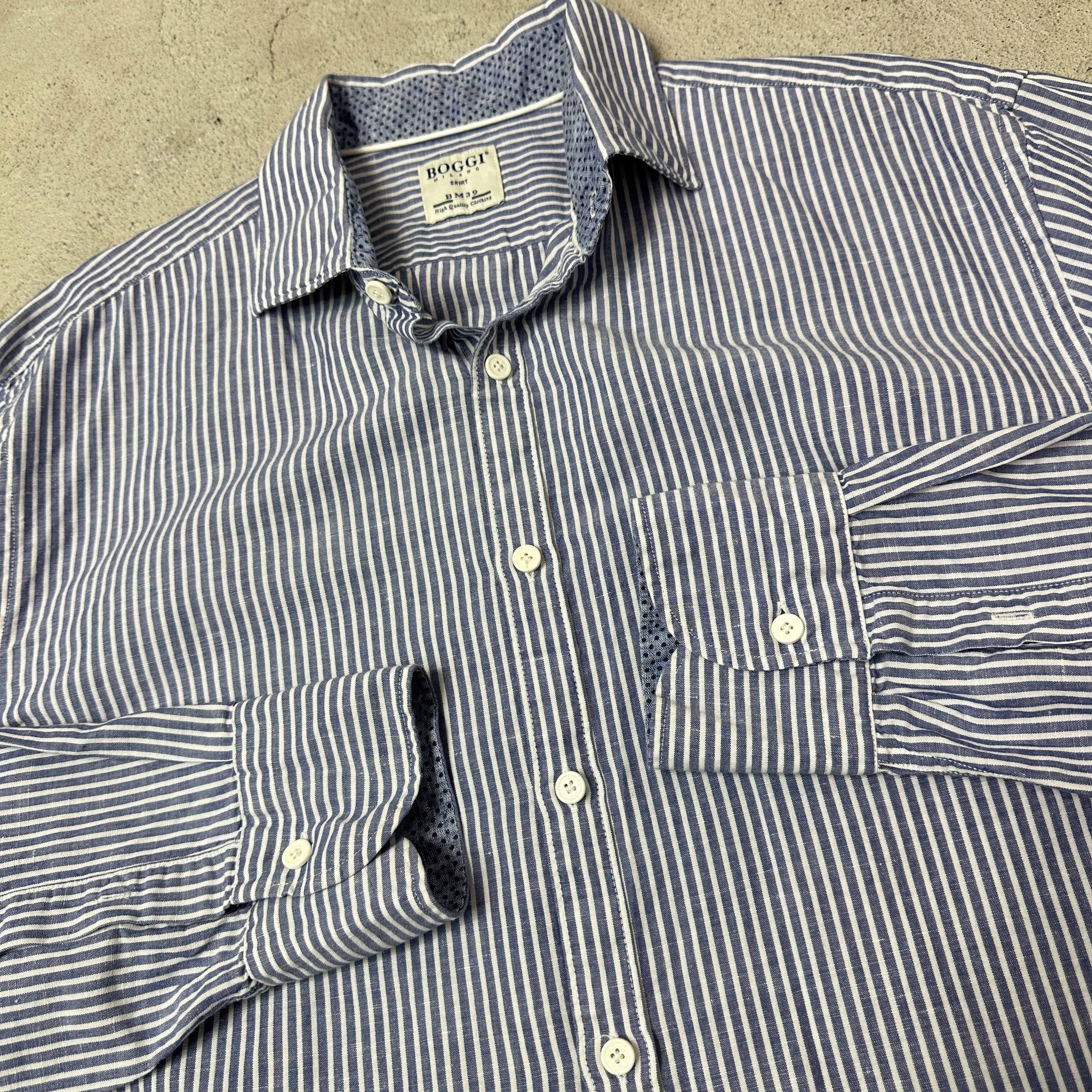 Boggi Vintage Linen Striped Classy Boggi Milano Shirt Y2K Size US XL / EU 56 / 4 - 2 Thumbnail