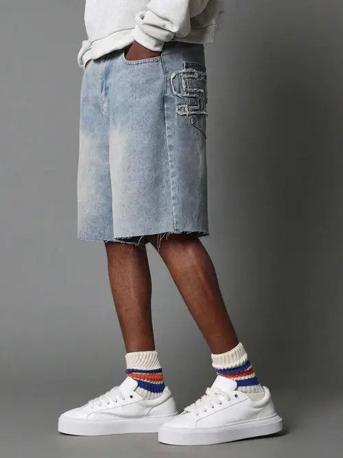 Jean Jeans Denim Shorts Jorts Graphic Drip Size US 36 / EU 52 - 3 Thumbnail