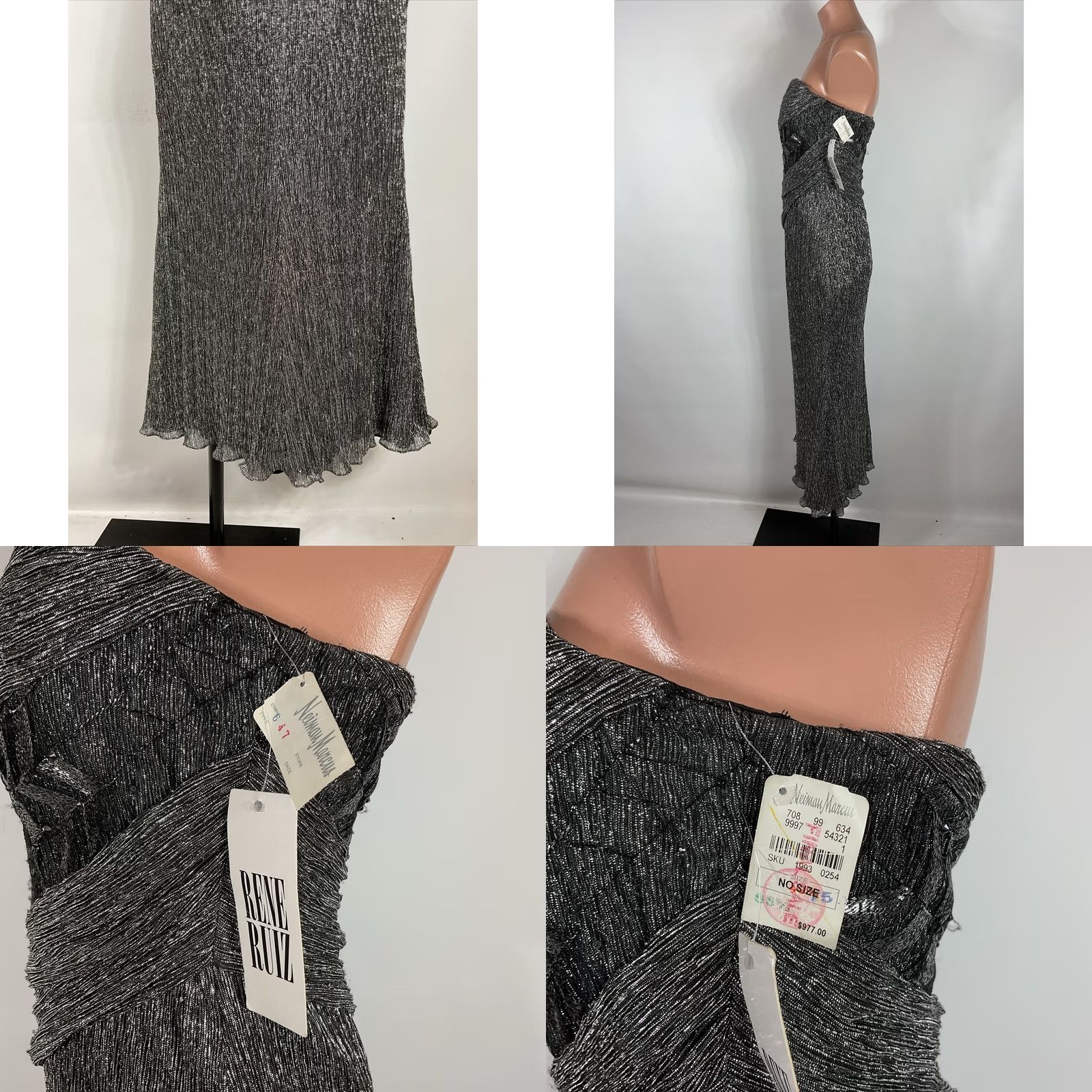 Neiman Marcus VINTAGE Rene Ruiz Neiman Marcus Silver Sequin Cocktail Dress Midi Pleated Metallic Lame Size L / US 10 / IT 46 - 8 Thumbnail
