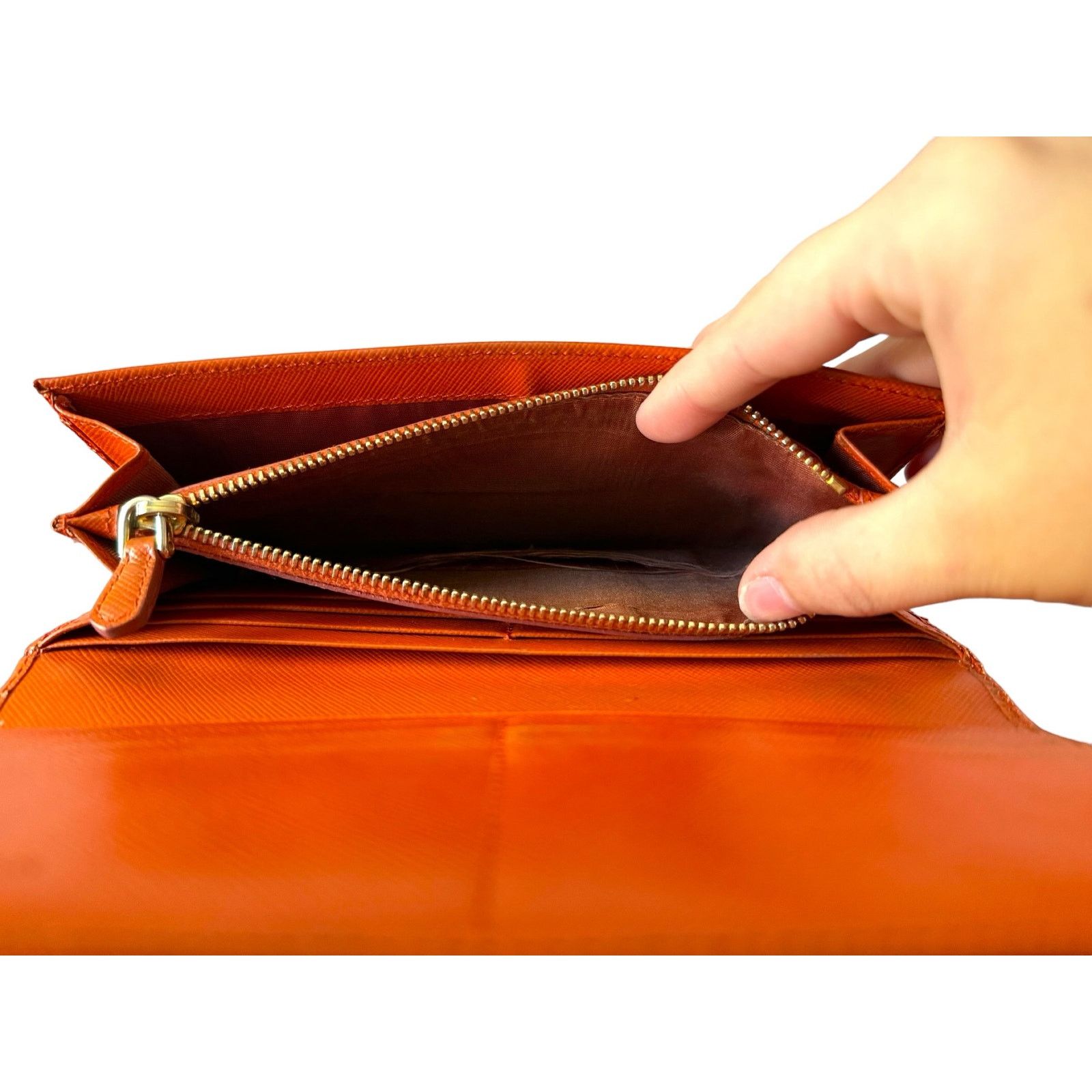 Prada PRADA Long Wallet Safiano Leather Pocket Orange REPAINTED Size ONE SIZE - 11 Thumbnail