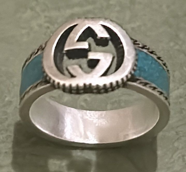 Gucci Gucci Interlocking G Turquoise Enamel Ring 14mm AG925 Size ONE SIZE - 4 Thumbnail