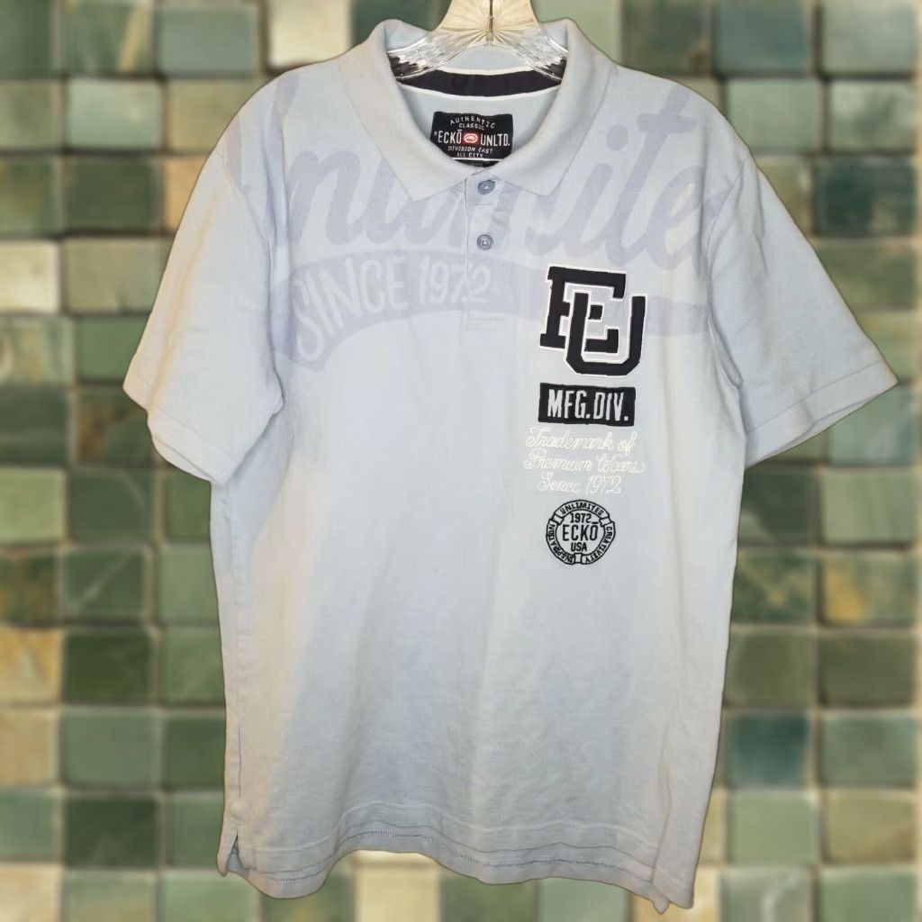 Ecko Unltd. Ecko Unltd. Men's Embroidered Polo Shirt Size L Light Blue Solid Logo Regular Fit Size US L / EU 52-54 / 3 - 1 Thumbnail