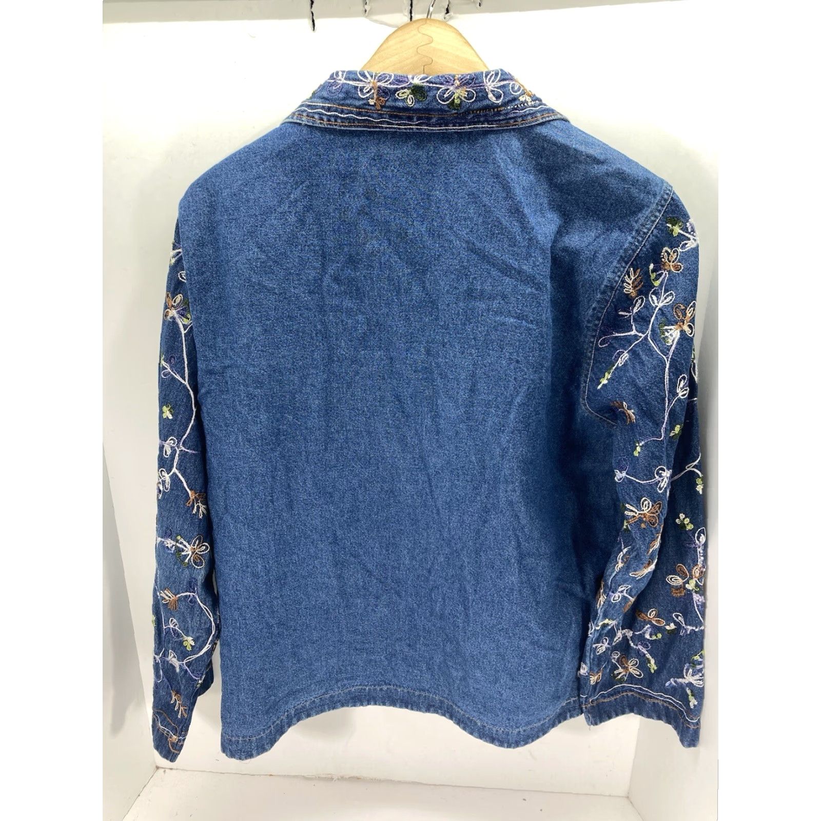 Denime VINTAGE Jane Ashley Denim Shirt Jacket Women Medium Blue Embroidered Long Sleeve Shirt Mens Womens Boys Girls Size M / US 6-8 / IT 42-44 - 7 Thumbnail