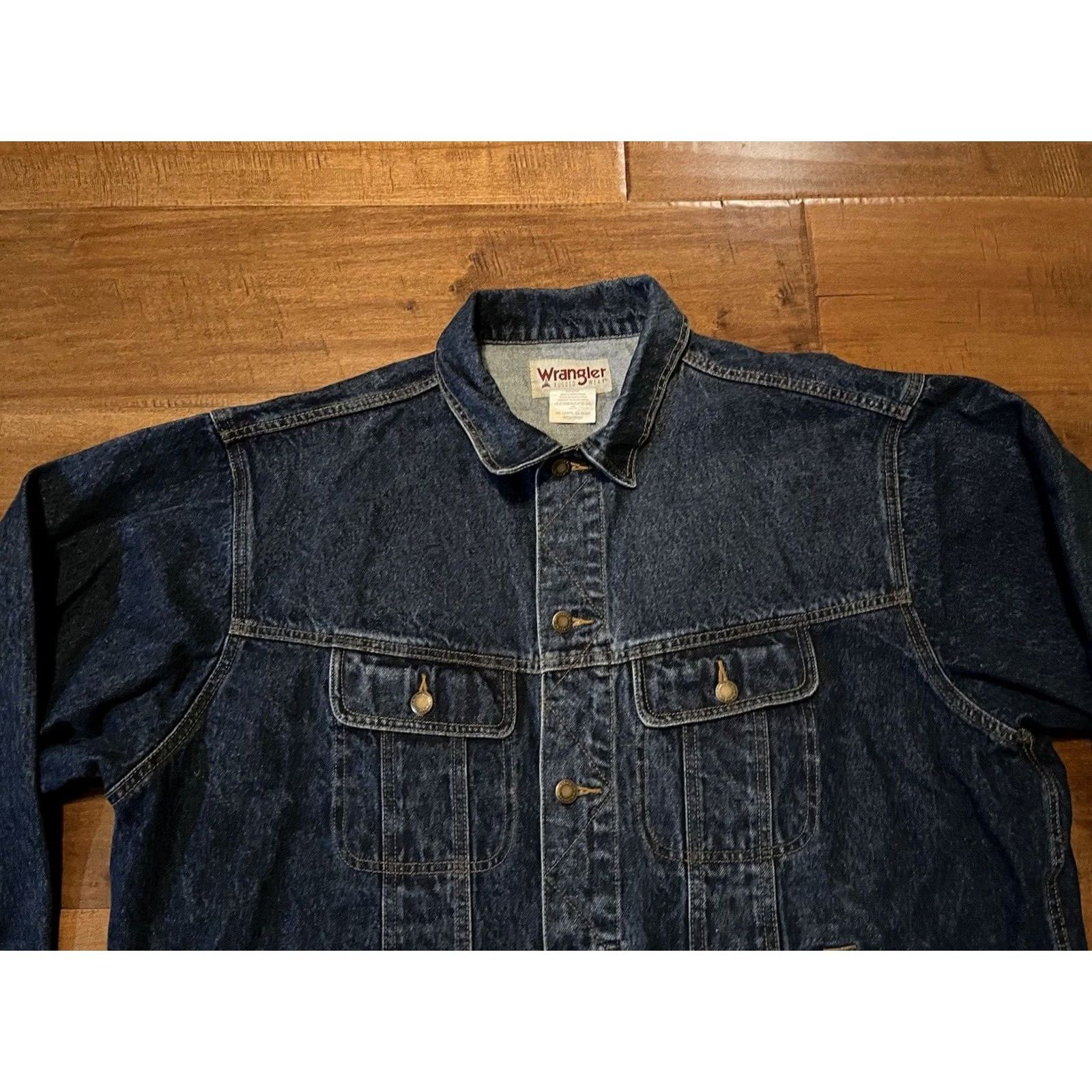 Wrangler Wrangler Rugged Wear Denim Jean Trucker Jacket Unlined Blue Men's 2XL XXL WTGH33261 Size US 39 - 2 Thumbnail