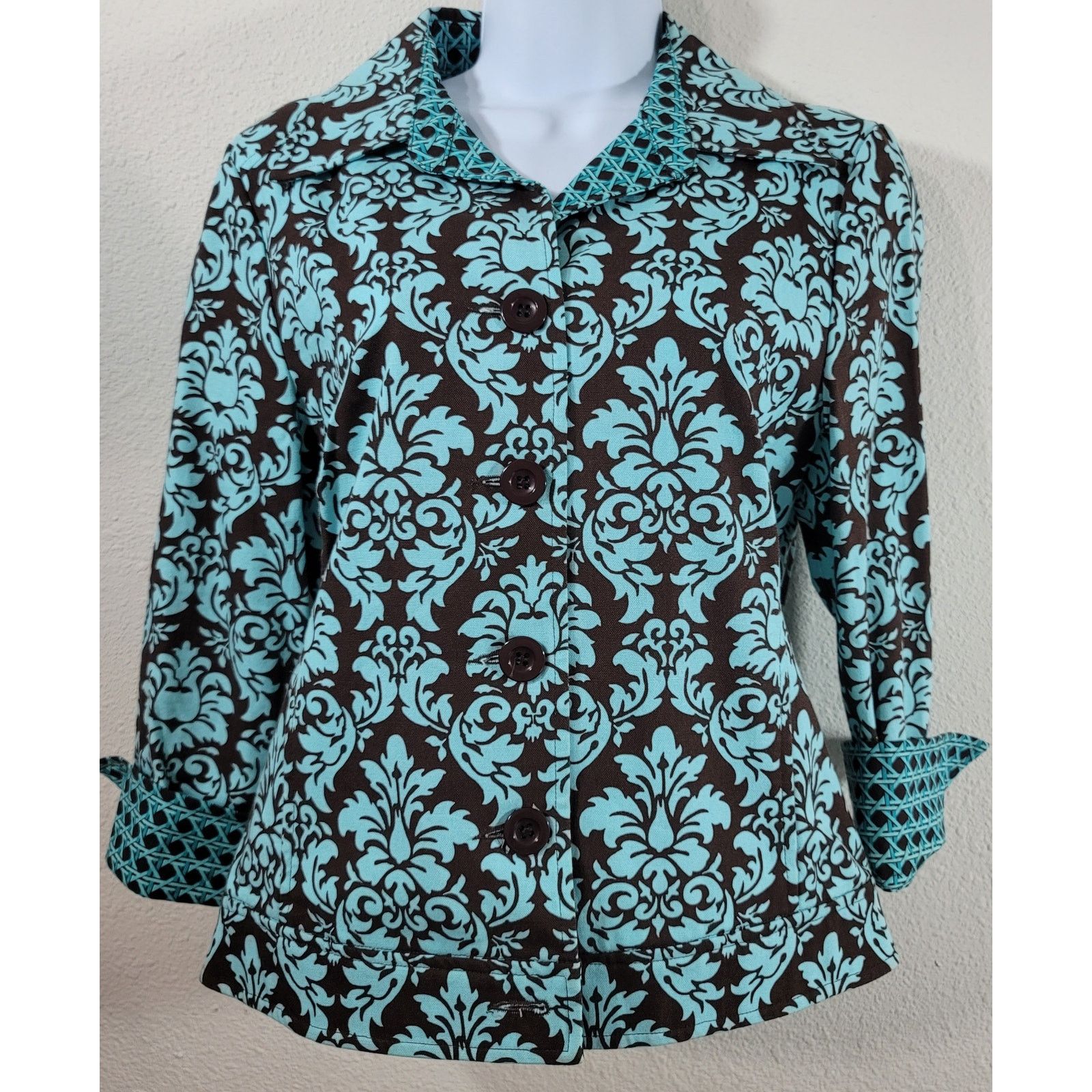 Other Bentley A Teal Brown Floral Print Button Up Blazer 6 Collard Size M / US 6-8 / IT 42-44 - 1 Thumbnail