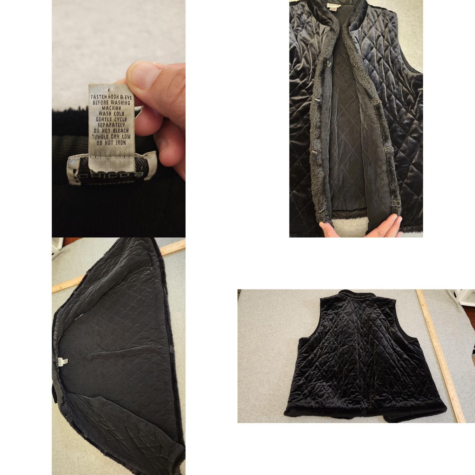 Vintage Chicos Travelers Vest Womens 3 Black Quilted Velvet Faux Fur Trim Reversible Size XS / US 0-2 / IT 36-38 - 8 Thumbnail