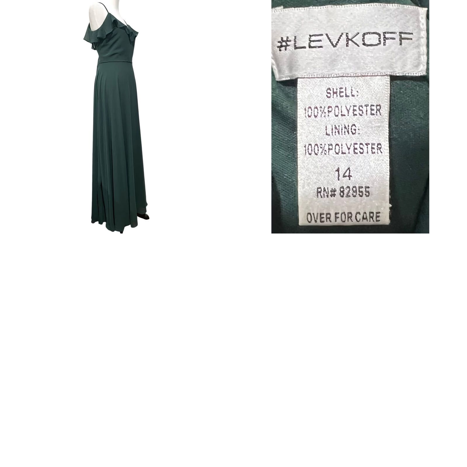Vintage Bill Levkoff Bridesmaid Dress Dark Green Full Length Chiffon Spaghetti Strap 14 Size XL / US 12-14 / IT 48-50 - 8 Thumbnail