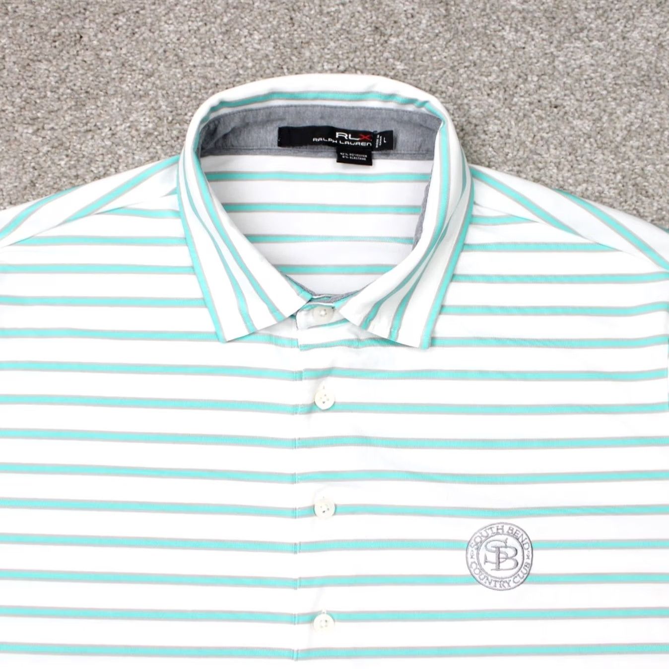 RLX Ralph Lauren RLX Ralph Lauren Polo Shirt Mens Large Green Striped Short Sleeve Polo Golf Polyester Blend Stretch Pullover Shirt Size US L / EU 52-54 / 3 - 5 Thumbnail