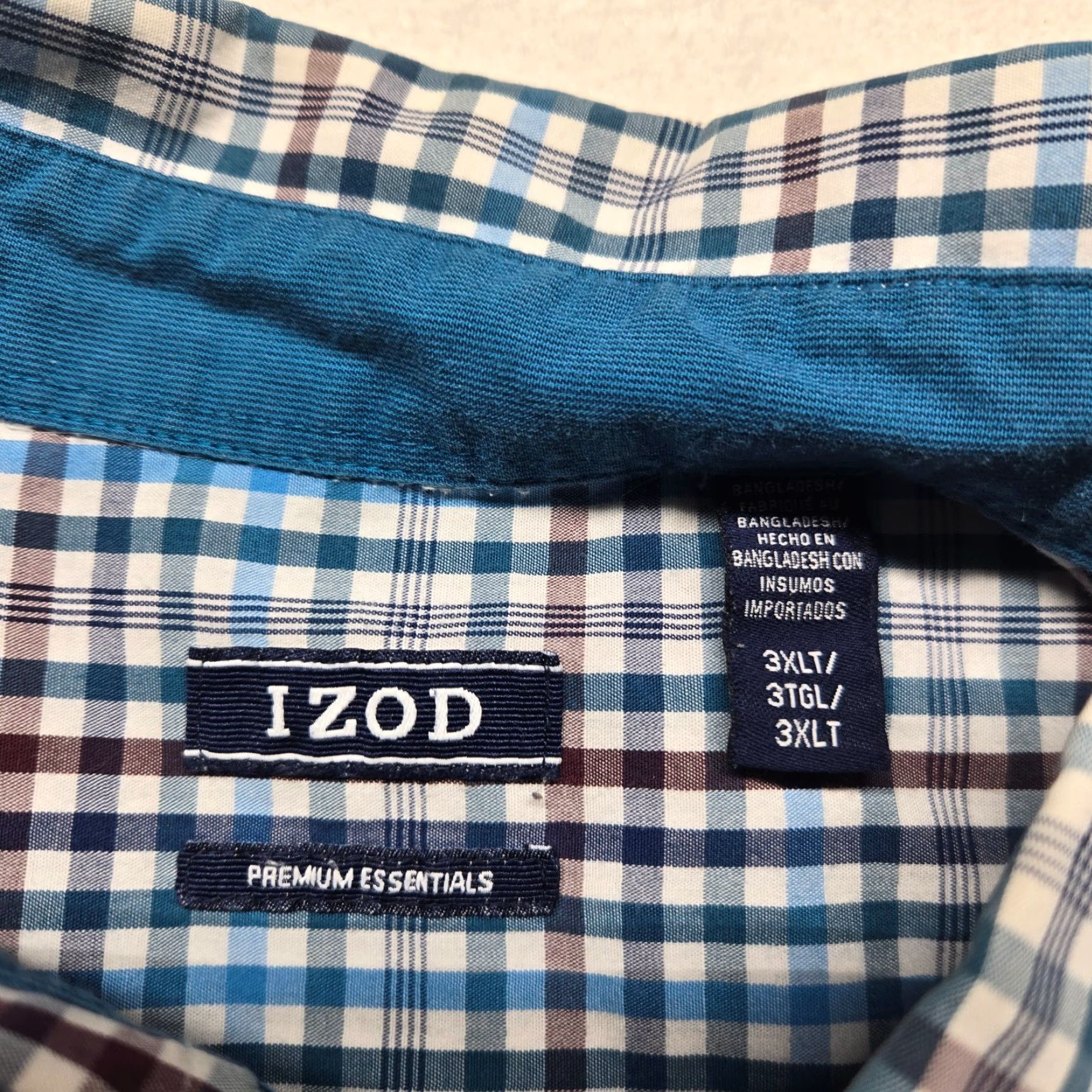 Izod IZOD Shirt Adult 3XLT Multicolor Blue Check Button-Down Cotton Long Sleeve Preppy Classic Mens Tall Size US XXL / EU 58 / 5 - 3 Thumbnail