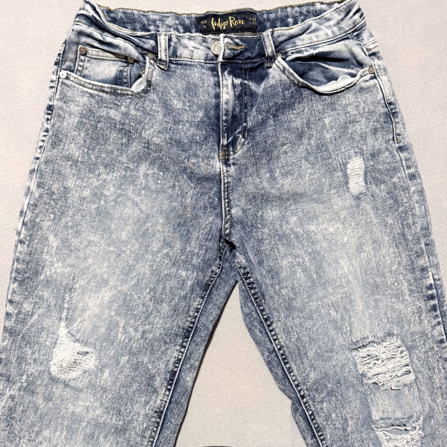 Denime Indigo Rein Jeans Women’s Acid Wash Distressed Frayed Hem Straight - 9 Blue Jeans Womens 28 Straight 5-Pocket Denim 90s Decade Vintage No Size 28" / US 6 / IT 42 - 3 Thumbnail
