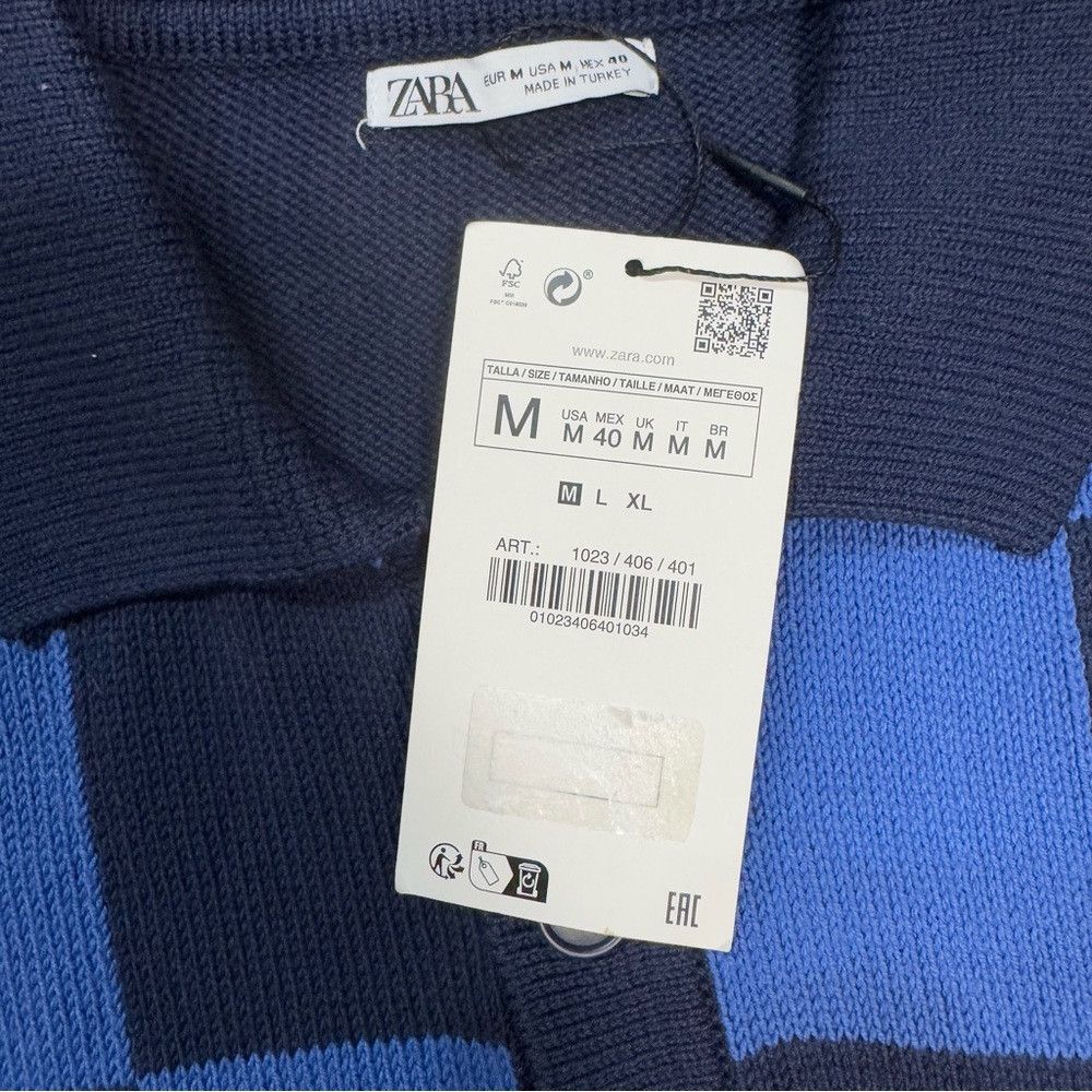 Zara NWT New Zara Check Knit Polo Cotton Blue Sweater Size M Size US M / EU 48-50 / 2 - 8 Thumbnail