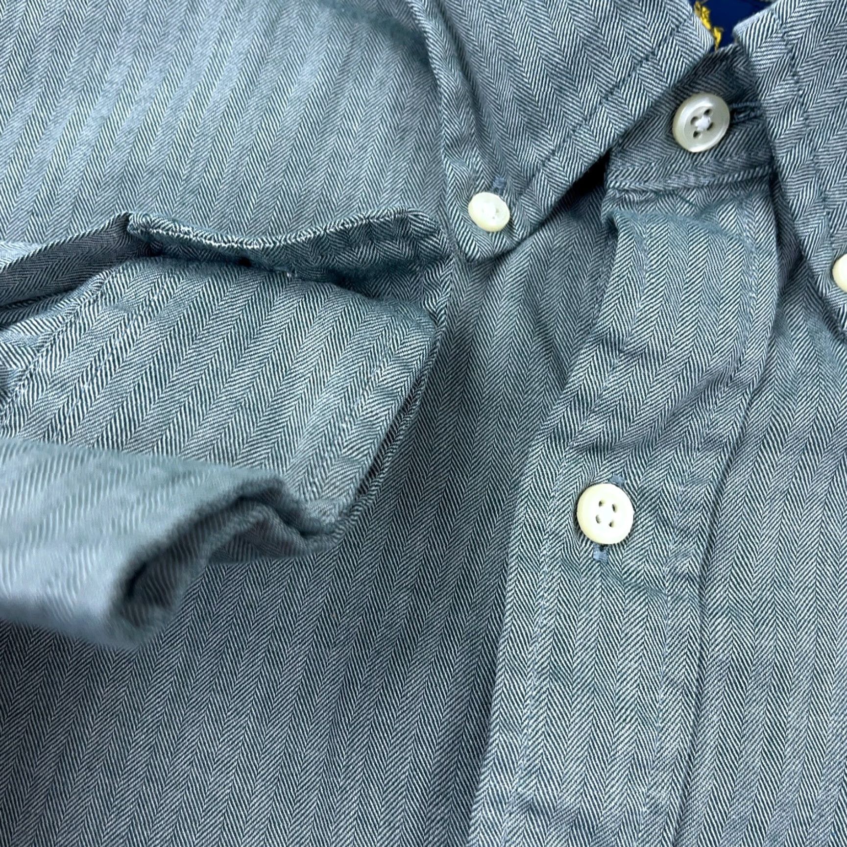 Ralph Lauren Ralph Lauren Button-Up Shirt Men Medium Green Herringbone Lightweight Cotton Casual Dress Size 40R - 6 Thumbnail