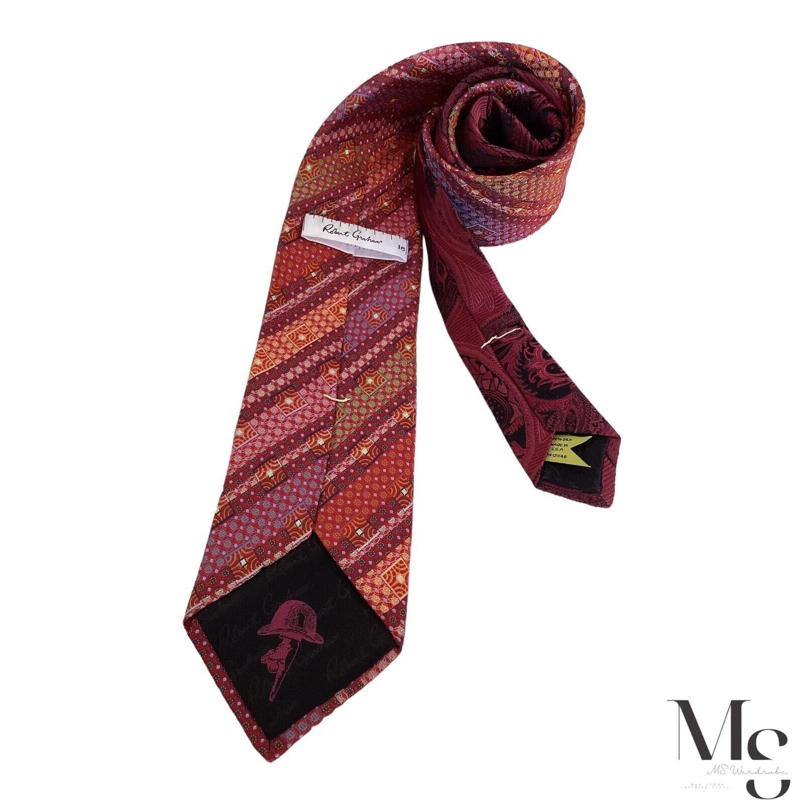 Robert Graham ROBERT GRAHAM XL Orange & Purple Striped Silk Tie Made In US Size ONE SIZE - 2 Thumbnail