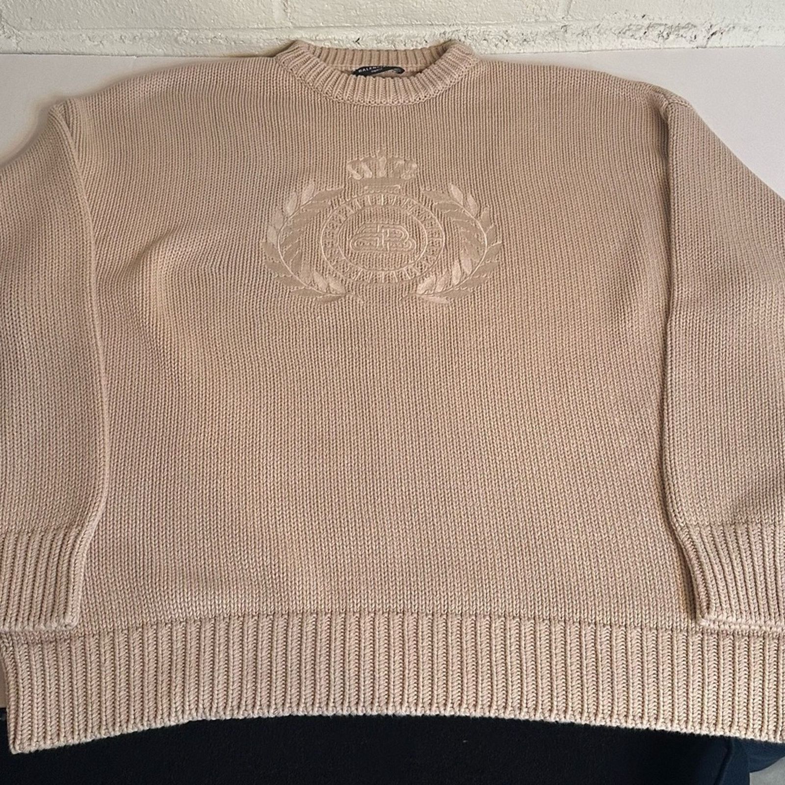 Balenciaga '21 Embroidered BB Crest Beige Cotton Jumper size Unifit M Size US M / EU 48-50 / 2 - 14 Thumbnail