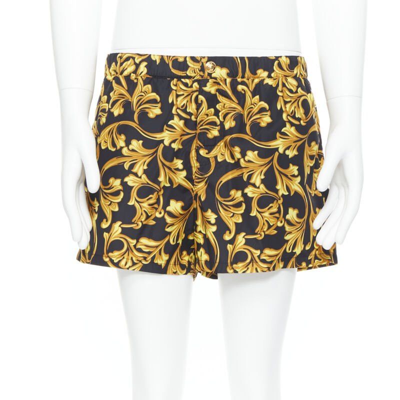 Versace VERSACE gold Medusa button black floral barocco summer swim shorts IT6 L Size US 34 / EU 50 - 1 Thumbnail