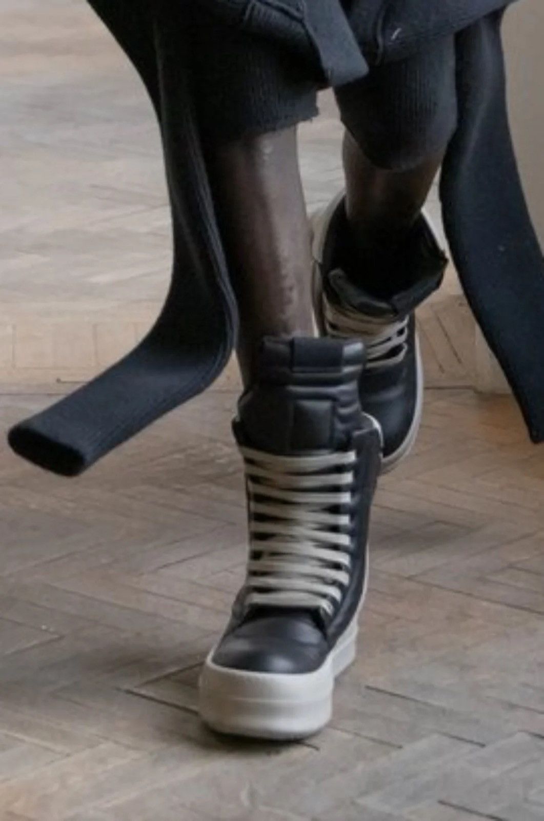 Rick Owens RUNWAY MEGA GEOBASKETS BLACK/PEARL/PEARL | Grailed