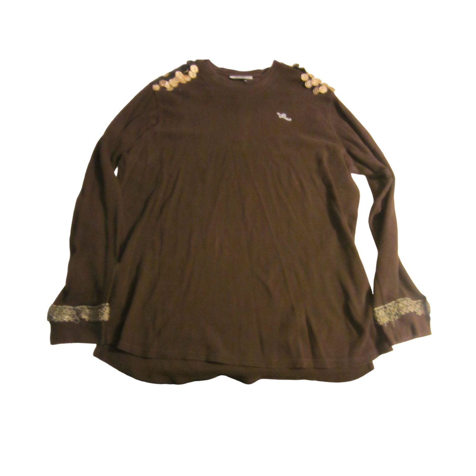 Rocawear Rocawear Brown Long Sleeve Top Coin Trim Boho Style 3XL Size US XXL / EU 58 / 5 - 2 Thumbnail