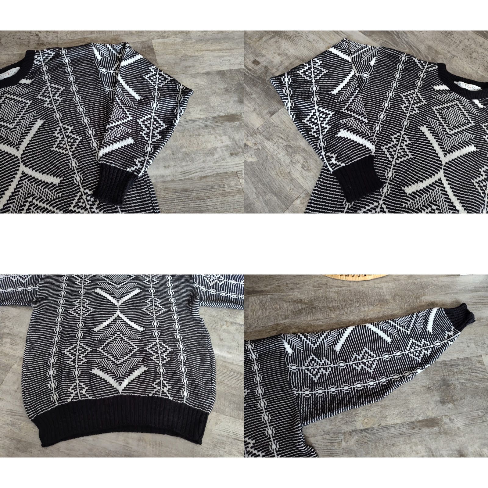 Jantzen VINTAGE Jantzen 90s Sweater Men Sz M Geometric Black White Crew Neck Knit All Seasons EUC Size US M / EU 48-50 / 2 - 8 Thumbnail