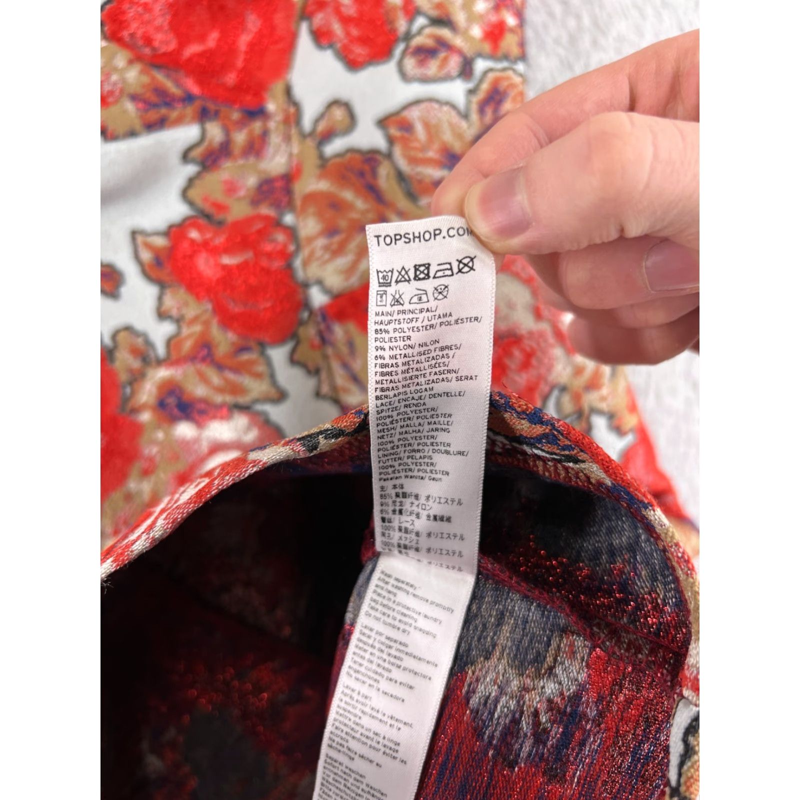 Topshop Top Shop Dress Womens 10 Red Floral Sleeveless V-Neck Mini Polyester Blend Botton, Ruffle Casual Party/Cocktail Size L / US 10 / IT 46 - 5 Thumbnail