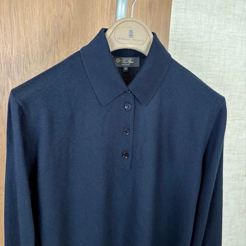 Loro Piana LORO PIANA Ms.Navy blue knitted polo100% first cut wool Size XS / US 0-2 / IT 36-38 - 2 Thumbnail