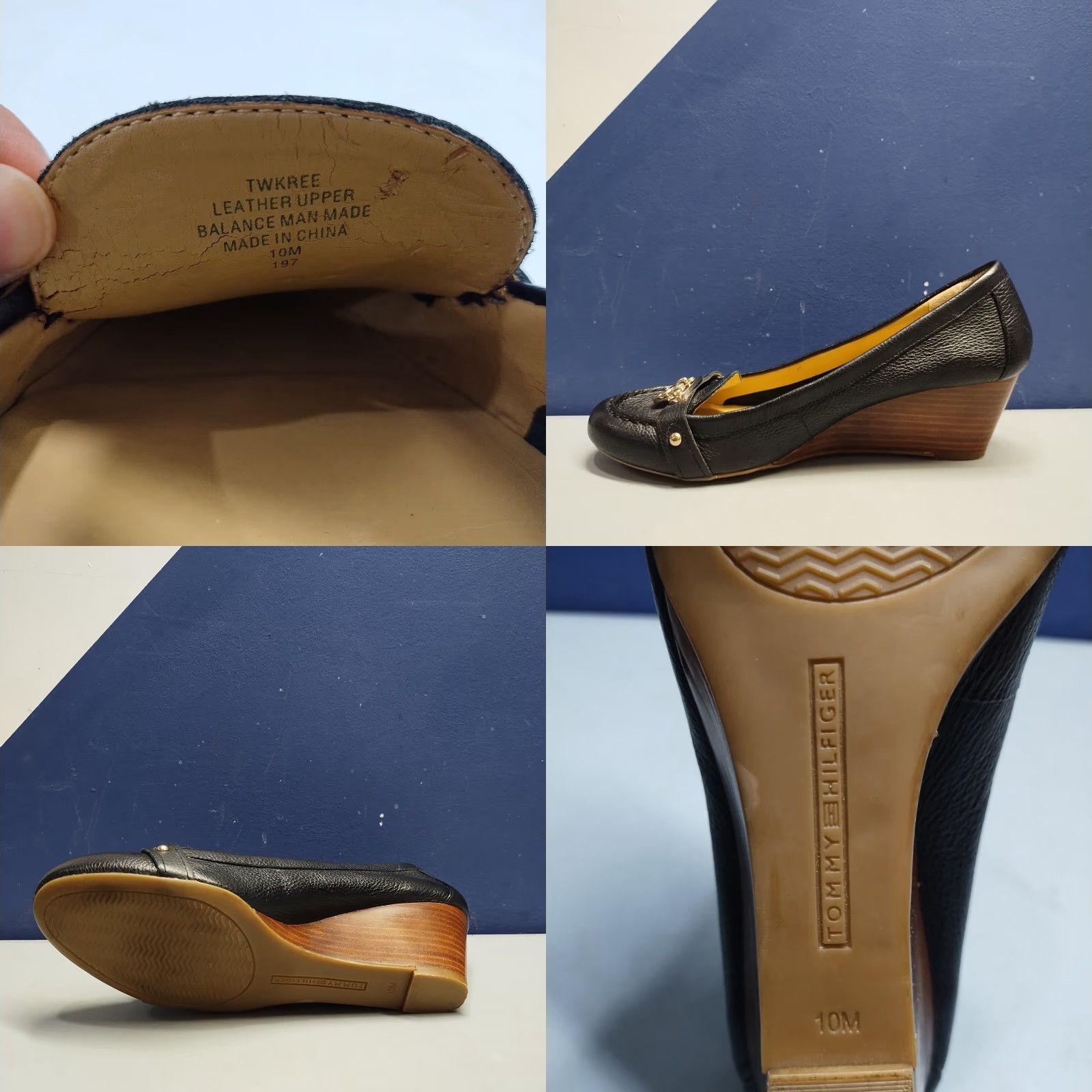 Tommy Hilfiger Tommy Hilfiger TWKREE Wedge Heels Womens US 10M Black Leather Gold Detail Buckle Size US 10 / IT 40 - 9 Thumbnail