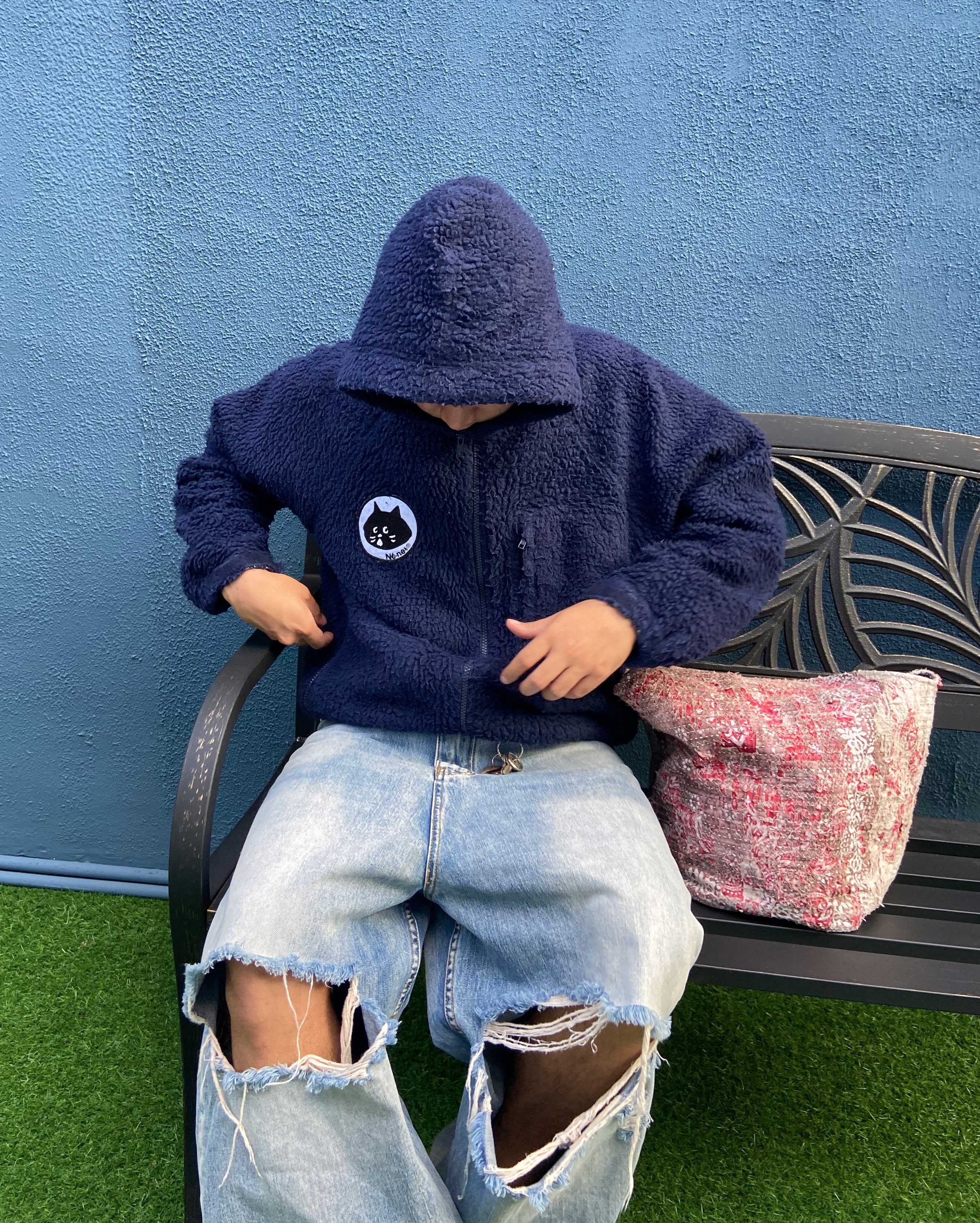 Pre-owned Issey Miyake Né-net Sherpa Fleece Hooded Jacket In Blue