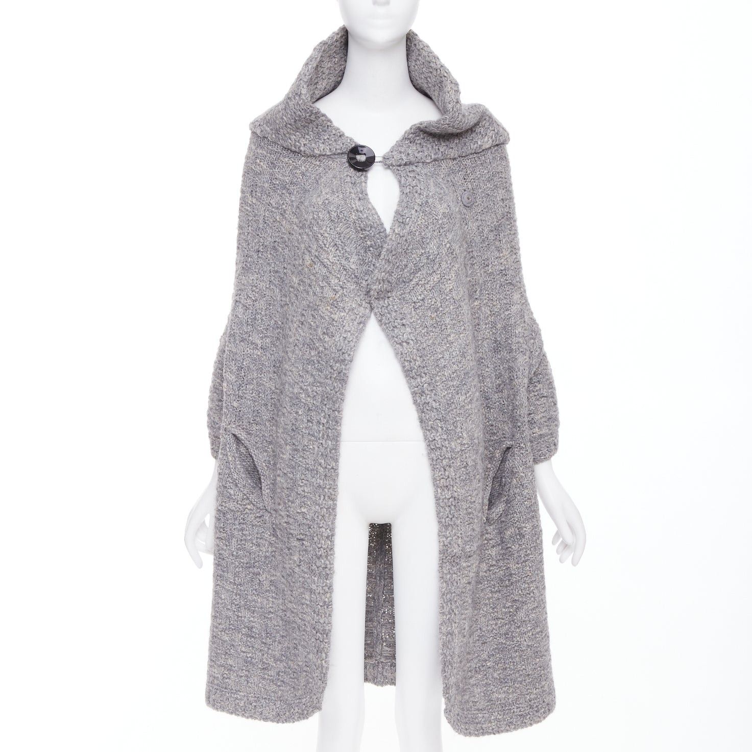Stella McCartney STELLA MCCARTNEY 2009 grey alpaca flax blend chunky knit hooded cardigan IT36 XXS Size XS / US 0-2 / IT 36-38 - 1 Thumbnail