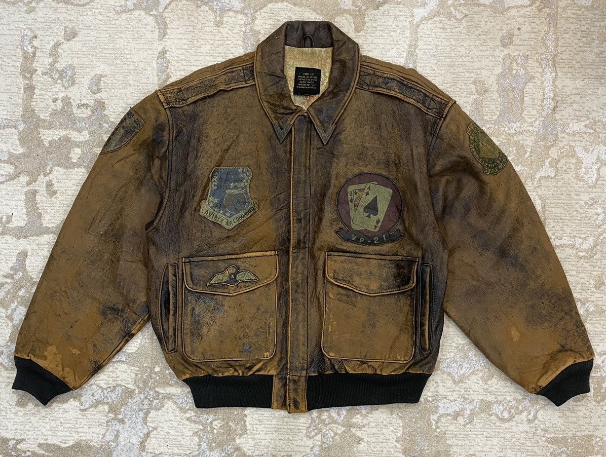 image of 80’S Avirex Type A2 Leathers Flight Jacket in Brown, Men's (Size XL)