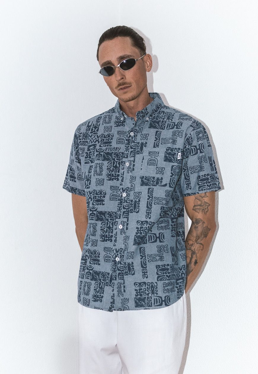 Designer × Stussy Faded blue Stussy Shirt Geometric Stussy Printed Shirt Size US M / EU 48-50 / 2 - 7 Thumbnail