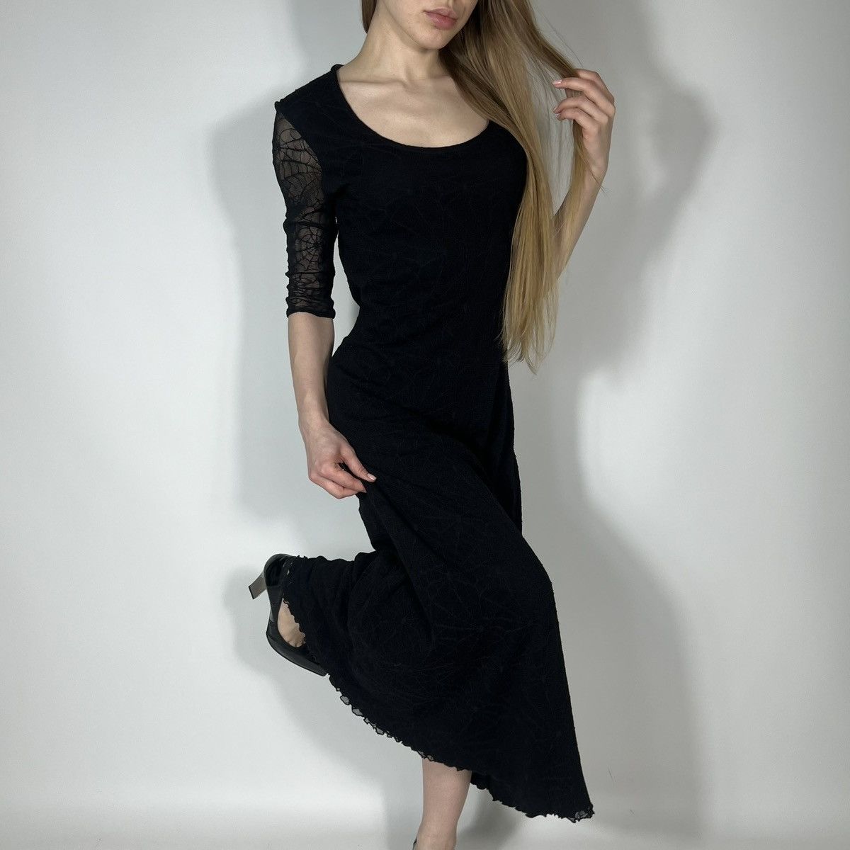 Japanese Brand Vintage Y2K Raven Gothic Opium Style Web Monogram Mesh Dress Size L / US 10 / IT 46 - 2 Thumbnail