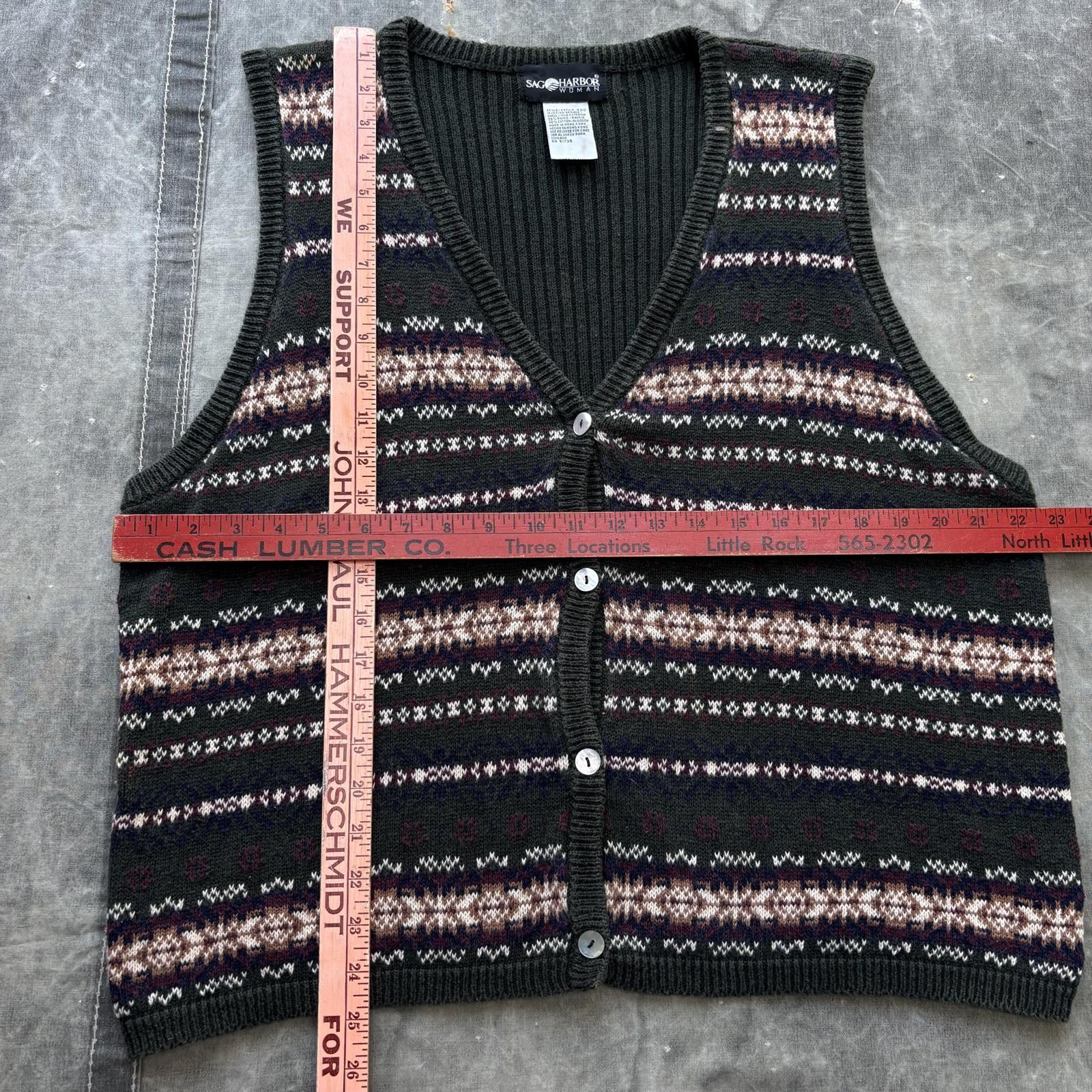 Vintage Vintage 90s Moss Green Fair Isle Knit Sweater Vest Cardigan Size XL / US 12-14 / IT 48-50 - 3 Thumbnail