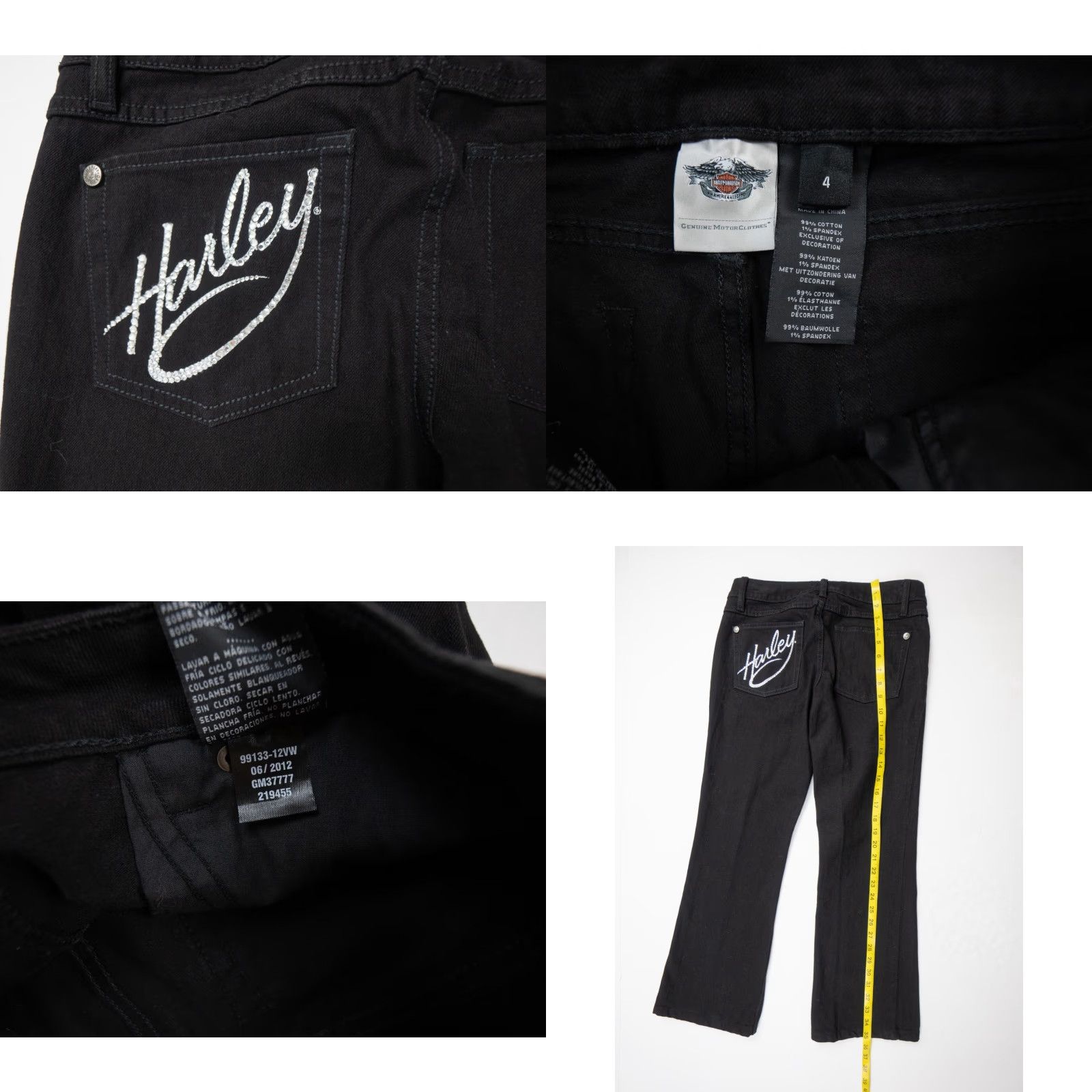 Harley Davidson VINTAGE Harley-Davidson Womens Jeans Flared Denim Pants 4 Black Motorcycle Embellished Stretch Size 27" / US 4 / IT 40 - 8 Thumbnail