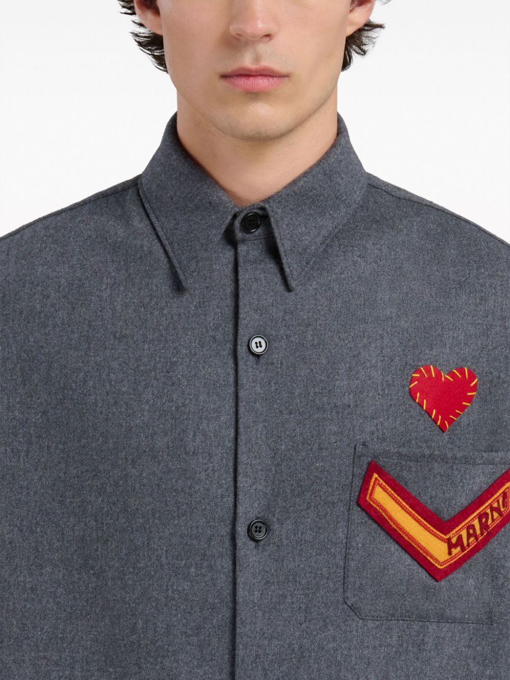 Marni o1w1db10125 Logo-Patch Long-Sleeve Shirt in Dark Grey Size US M / EU 48-50 / 2 - 4 Thumbnail