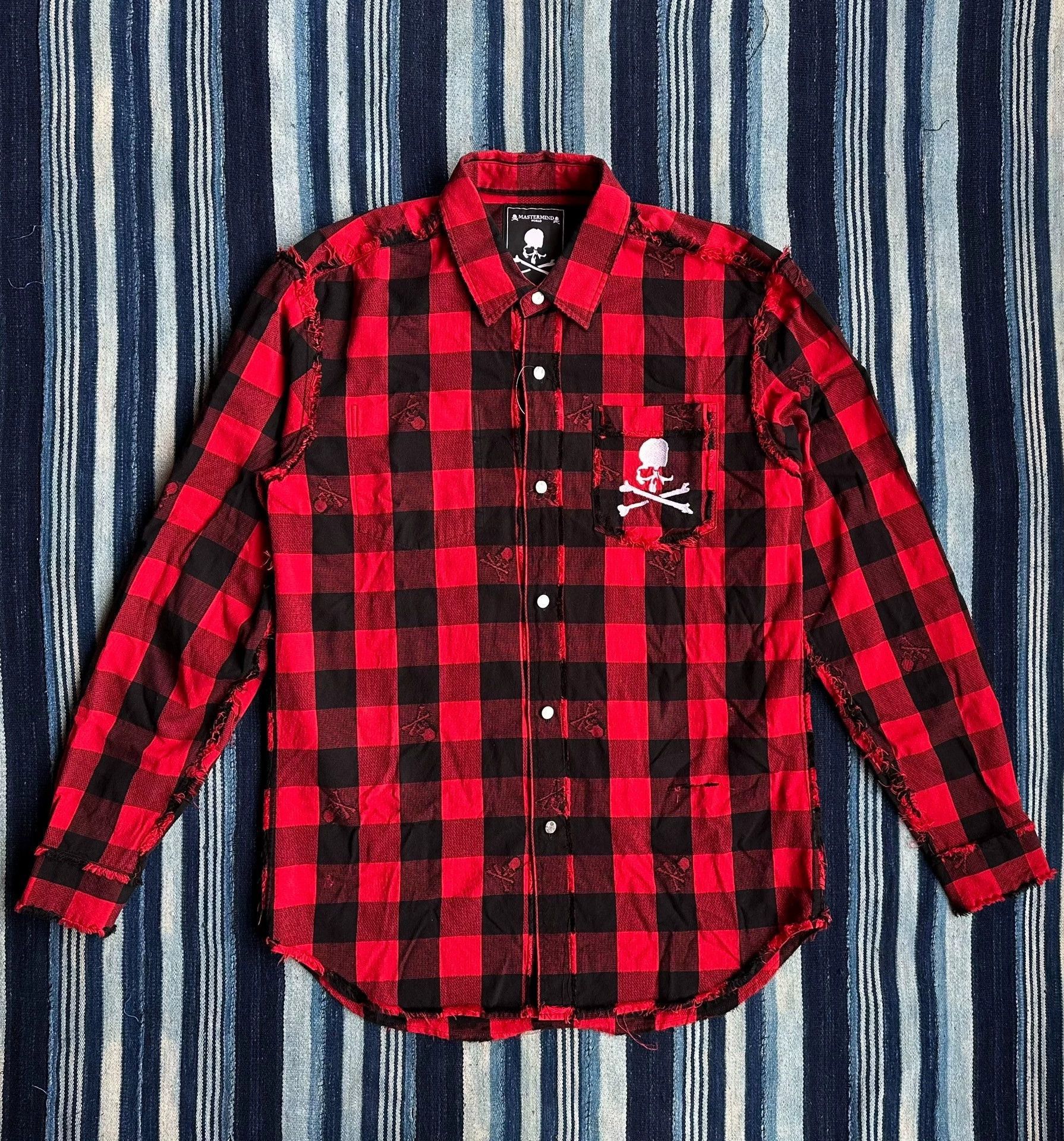 Mastermind Japan Red Black Plaid Distressed Button-Up Shirt Size US S / EU 44-46 / 1 - 1 Thumbnail