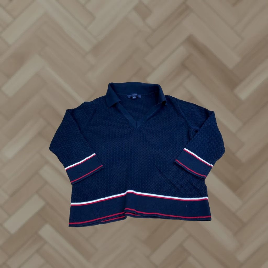 Tommy Hilfiger Tommy Hilfiger Polo Cable Knit Sweater Women XL 3/4 Sleeve Blue Size XL / US 12-14 / IT 48-50 - 1 Thumbnail