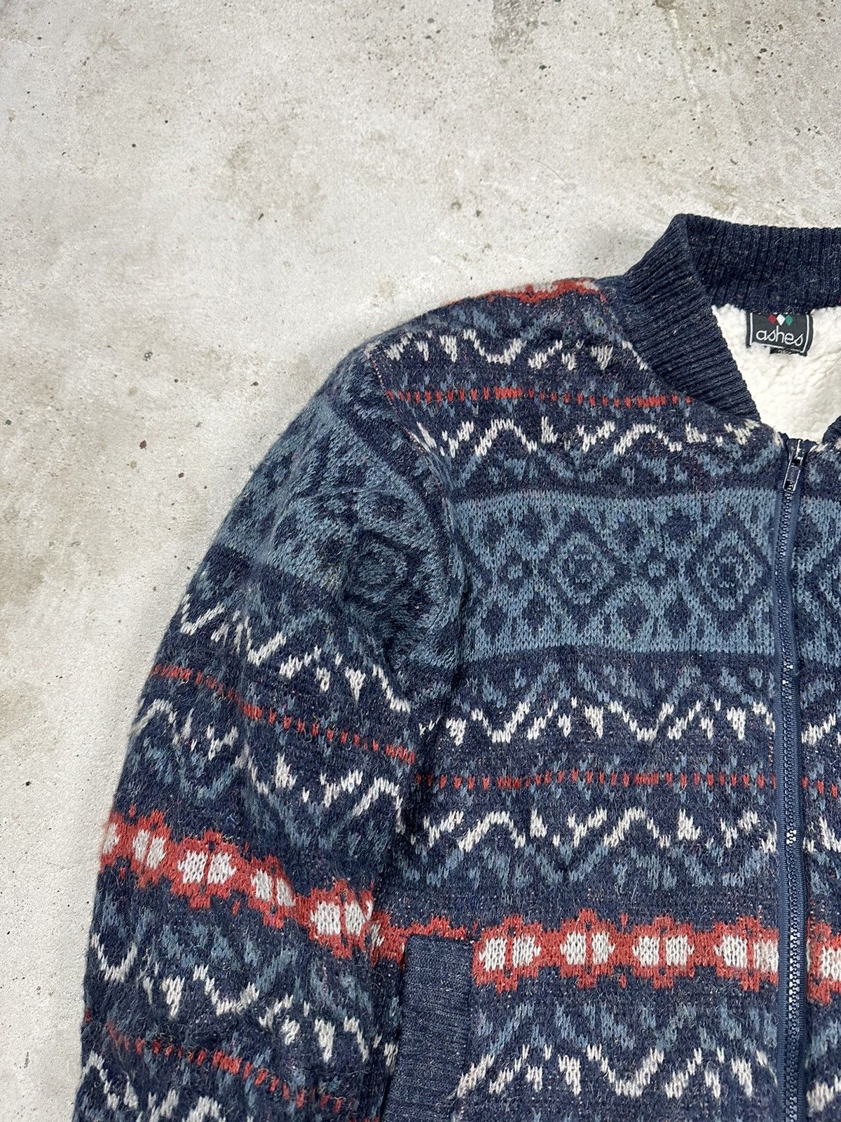 Japanese Brand × Vintage Vintage 90s Wool Abstract Geometric Bomber Jacket Sherpa Size US S / EU 44-46 / 1 - 4 Thumbnail