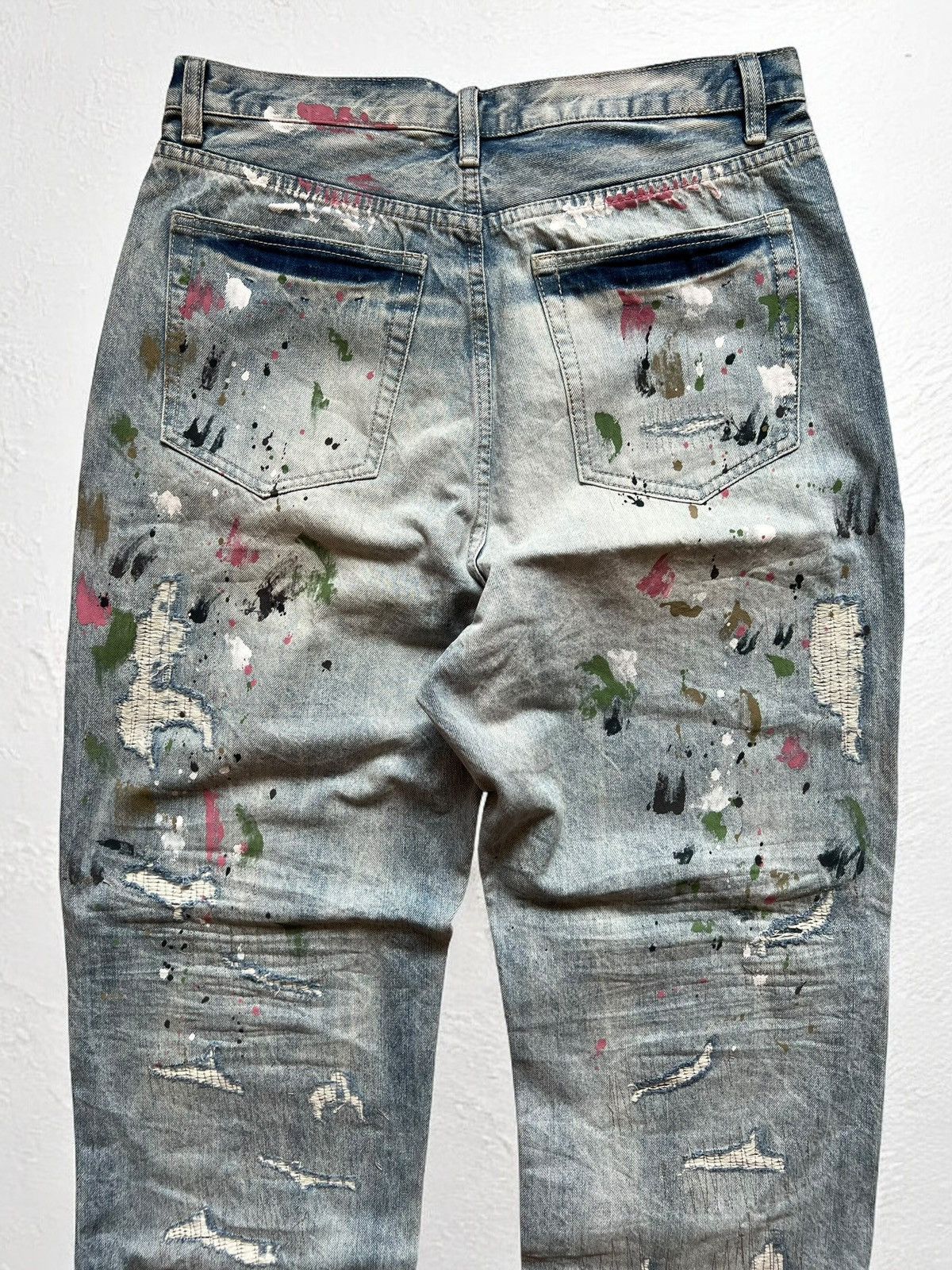 Designer × Japanese Brand UNKNOWN DESIGNER RIPPED DENIM JEANS DISTRESSED PAINTED Size US 34 / EU 50 - 3 Thumbnail