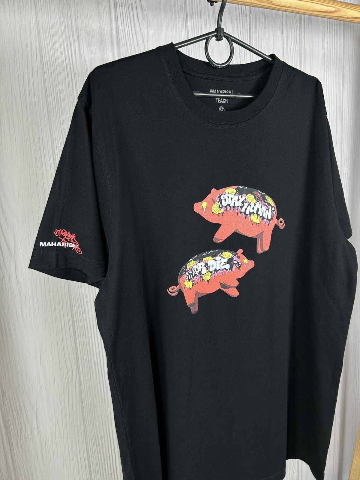 Maharishi Limited Rare MAHARISHI Teach Oker Stay Human Or Die T-Shirt Size US L / EU 52-54 / 3 - 4 Thumbnail