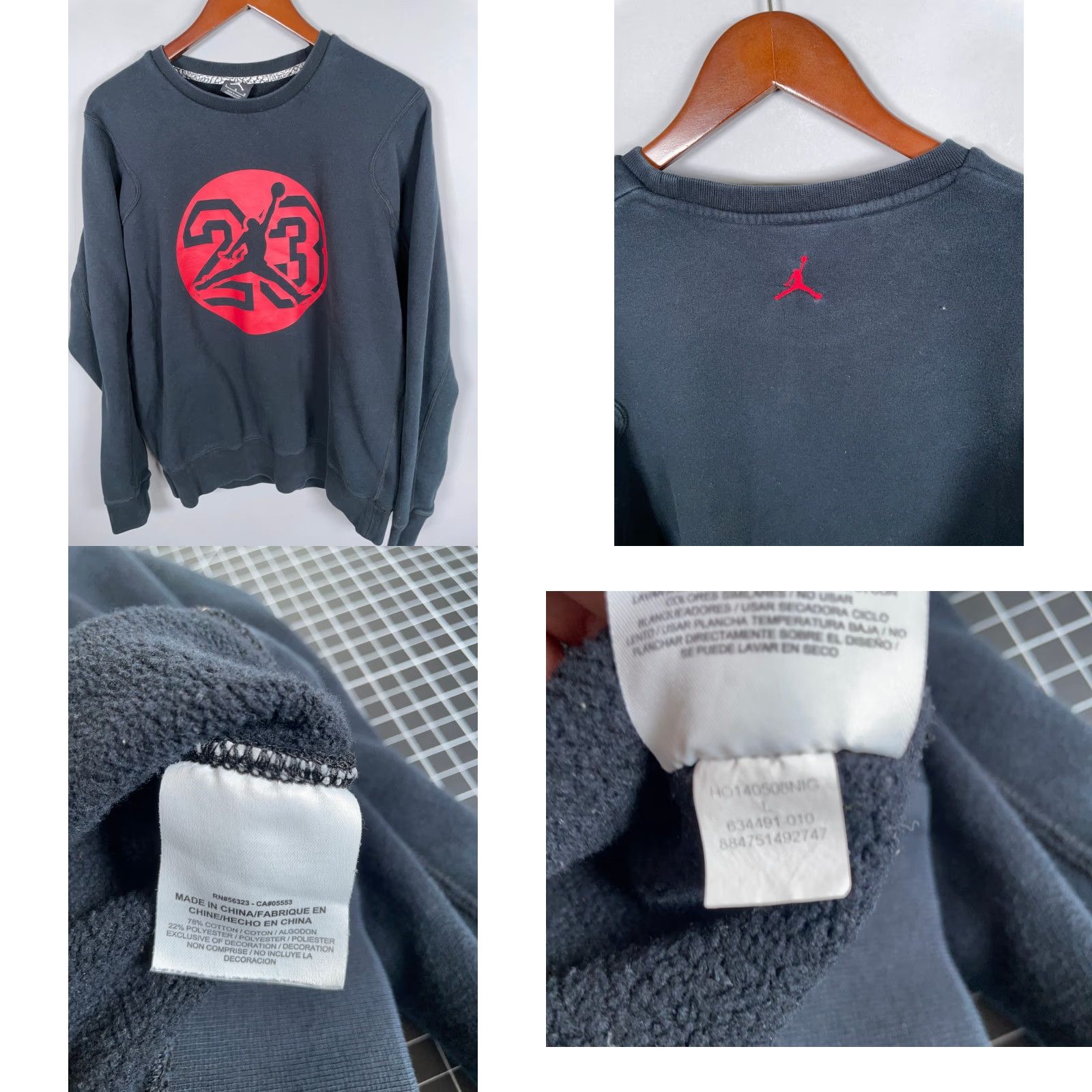 Jordan Brand Jordan Jumpman Crewneck Sweatshirt Adult Large Black Red Nike 634491-010 Size US L / EU 52-54 / 3 - 8 Thumbnail