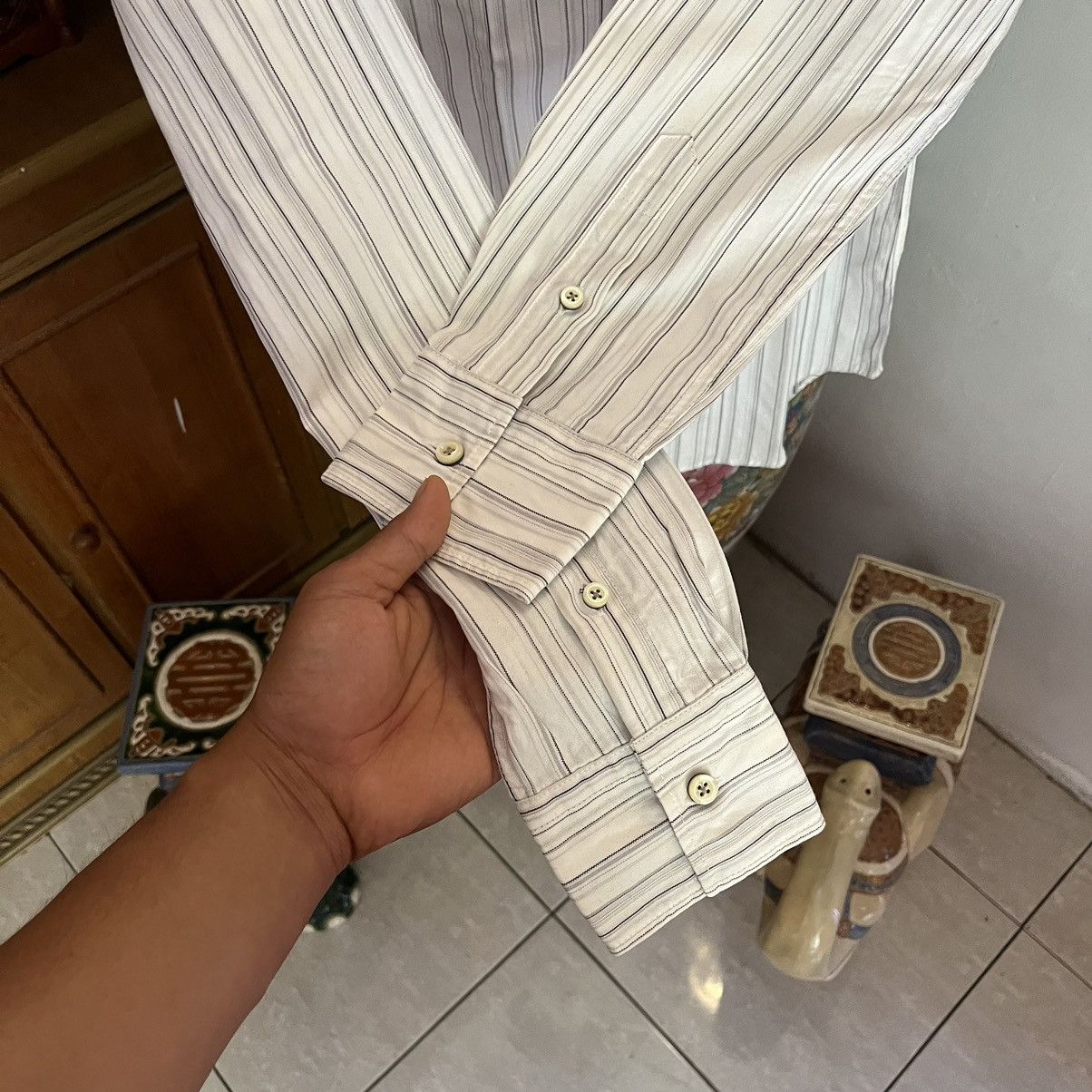 Tornado Mart Tornado Mart Reverse Double Collar Striped Shirt Size US L / EU 52-54 / 3 - 4 Thumbnail